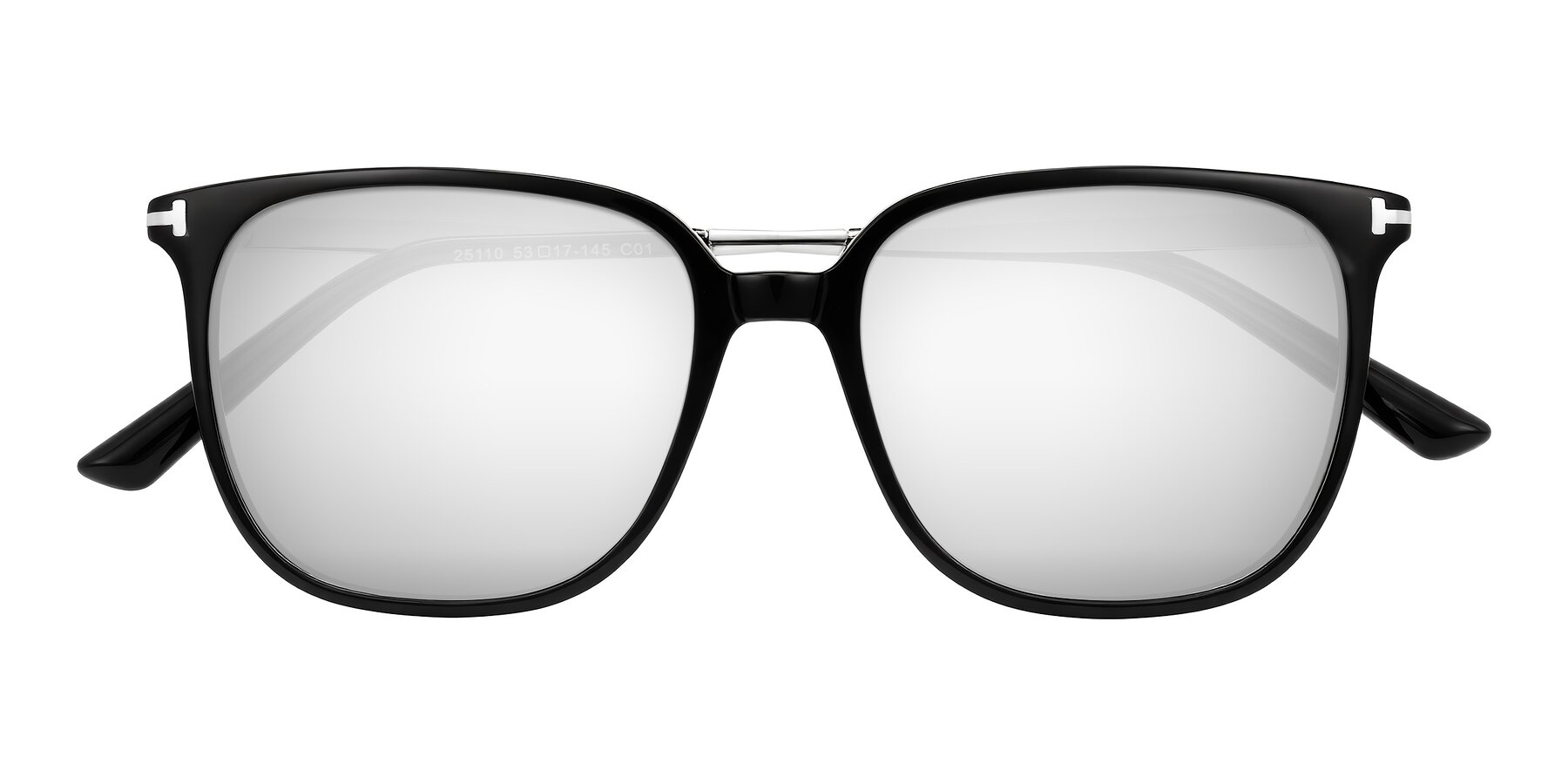 Folded Front of Trusten in Black with Silver Mirrored Lenses