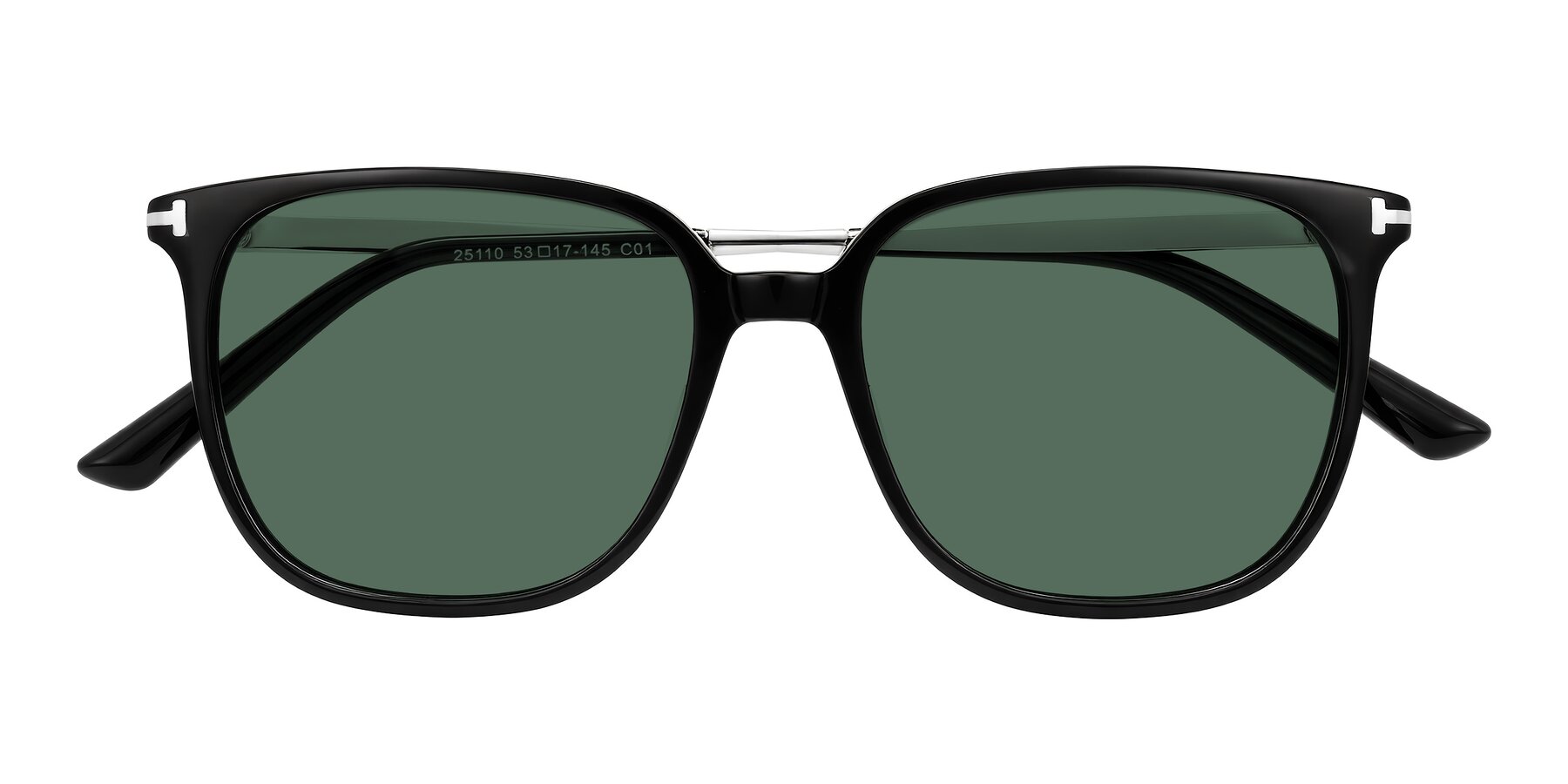 Folded Front of Trusten in Black with Green Polarized Lenses