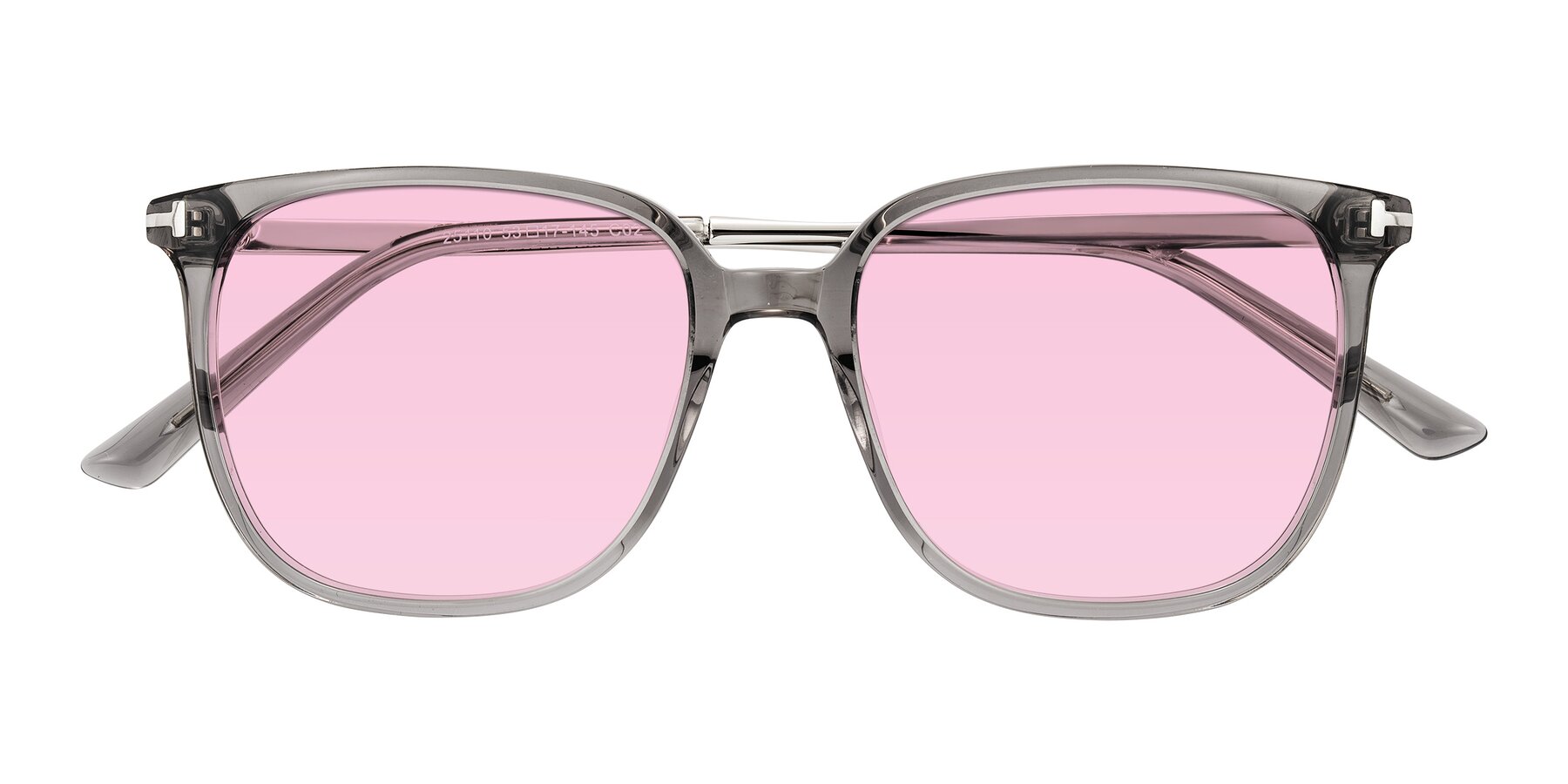Folded Front of Trusten in Transparent Gray with Light Pink Tinted Lenses