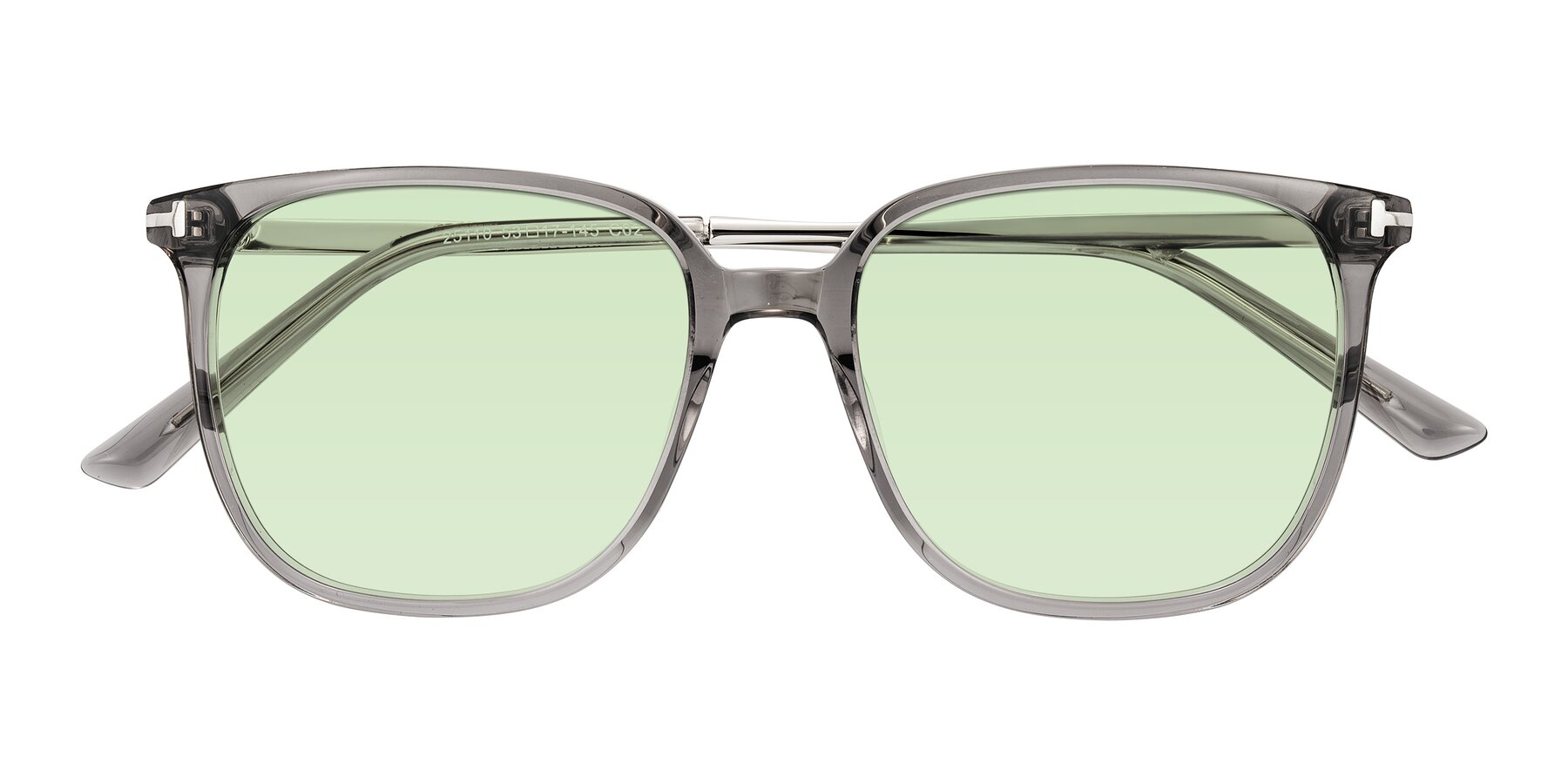 Folded Front of Trusten in Transparent Gray with Light Green Tinted Lenses