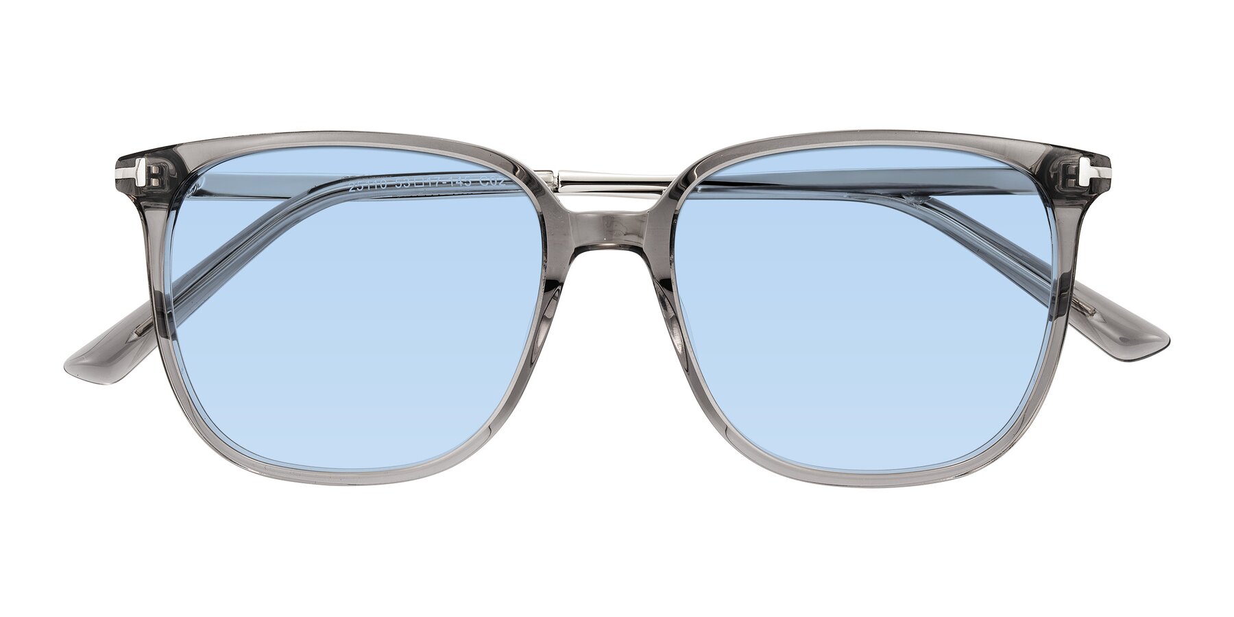 Folded Front of Trusten in Transparent Gray with Light Blue Tinted Lenses