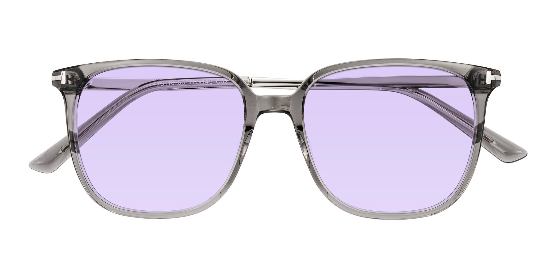 Folded Front of Trusten in Transparent Gray with Light Purple Tinted Lenses