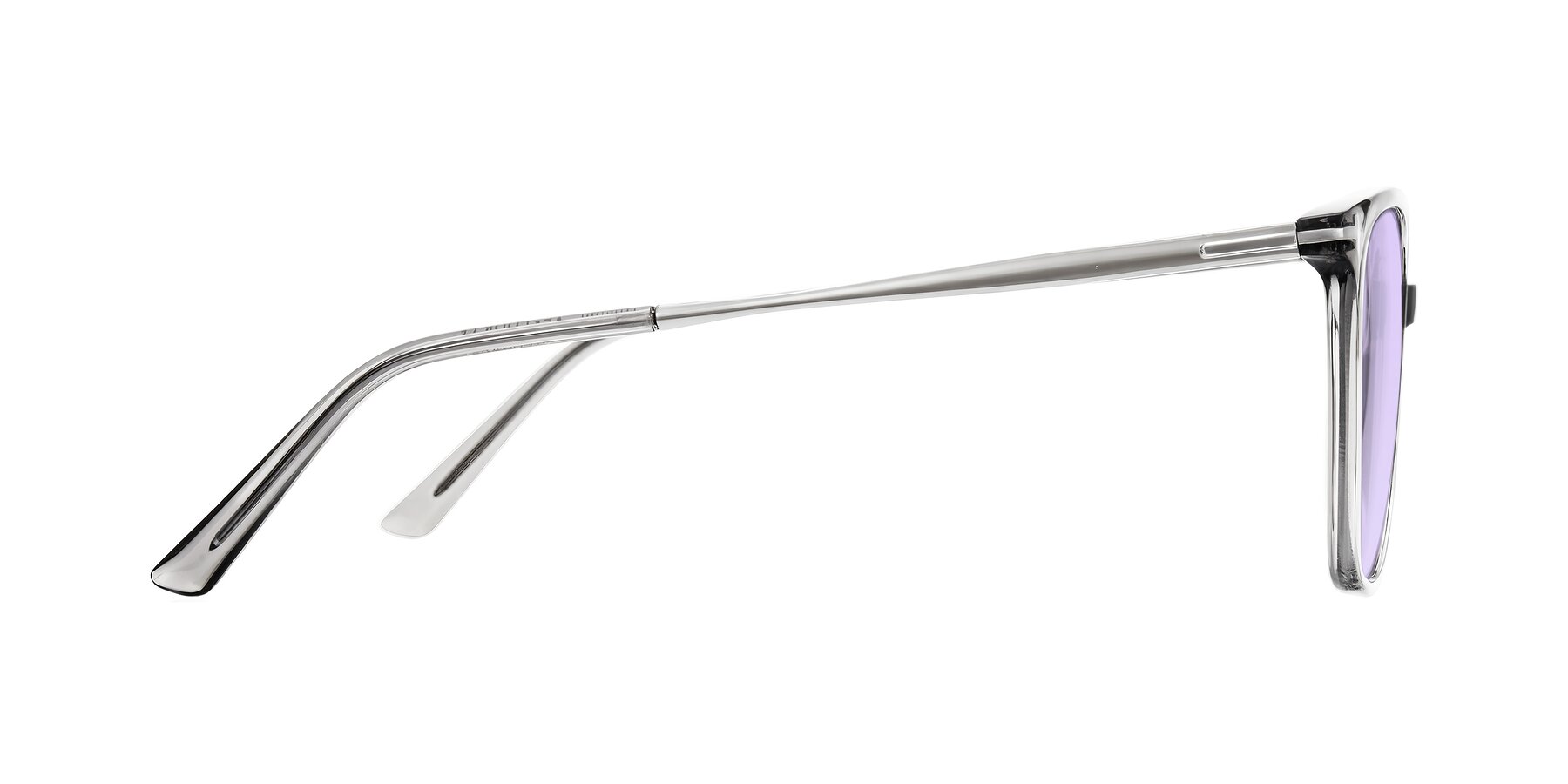Side of Trusten in Transparent Gray with Light Purple Tinted Lenses