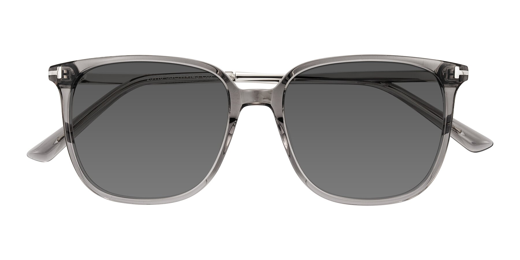 Folded Front of Trusten in Transparent Gray with Medium Gray Tinted Lenses