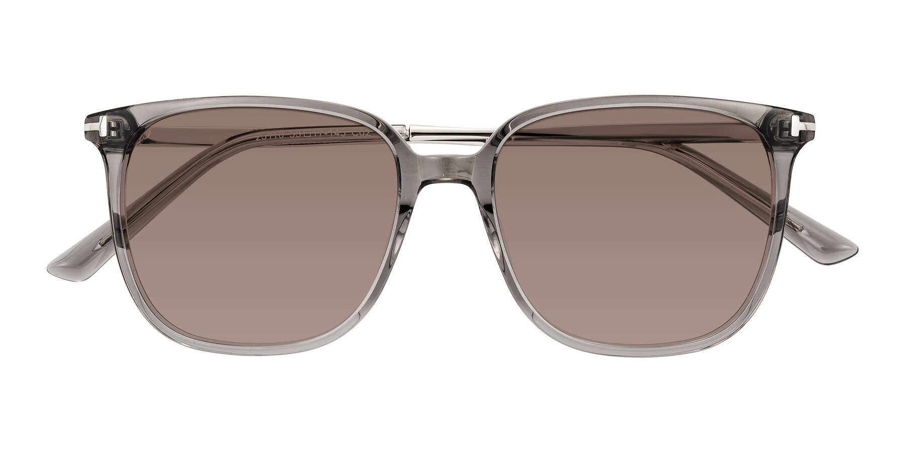 Folded Front of Trusten in Transparent Gray with Medium Brown Tinted Lenses