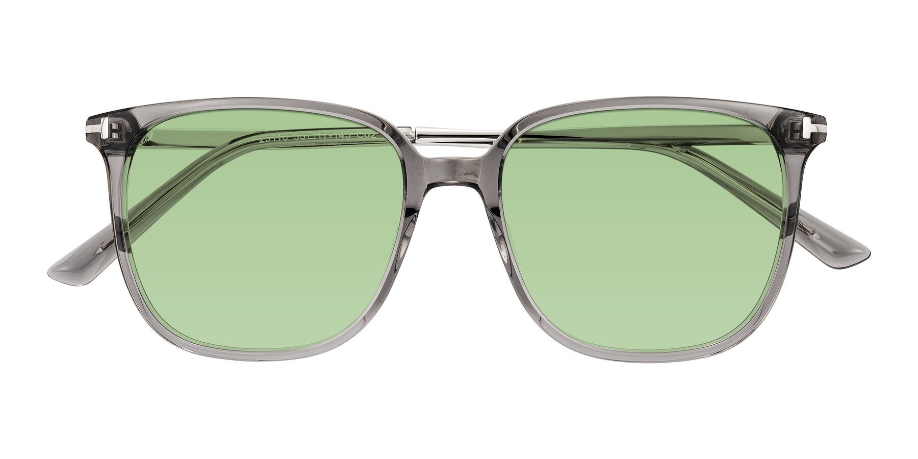 Folded Front of Trusten in Transparent Gray with Medium Green Tinted Lenses