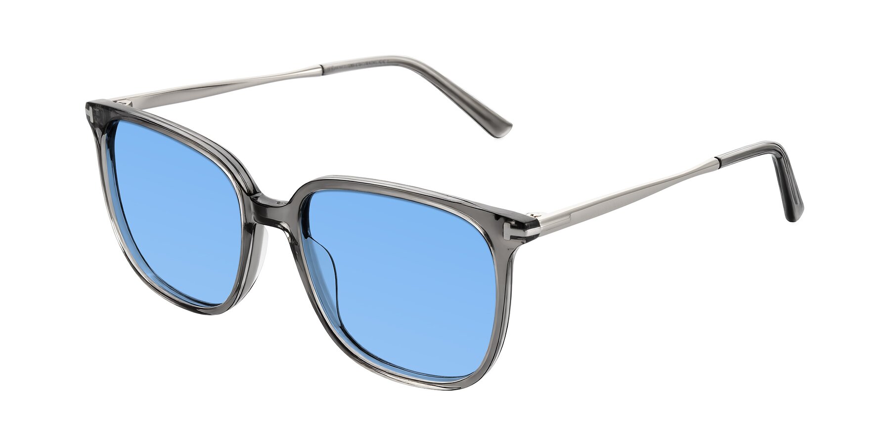 Angle of Trusten in Transparent Gray with Medium Blue Tinted Lenses
