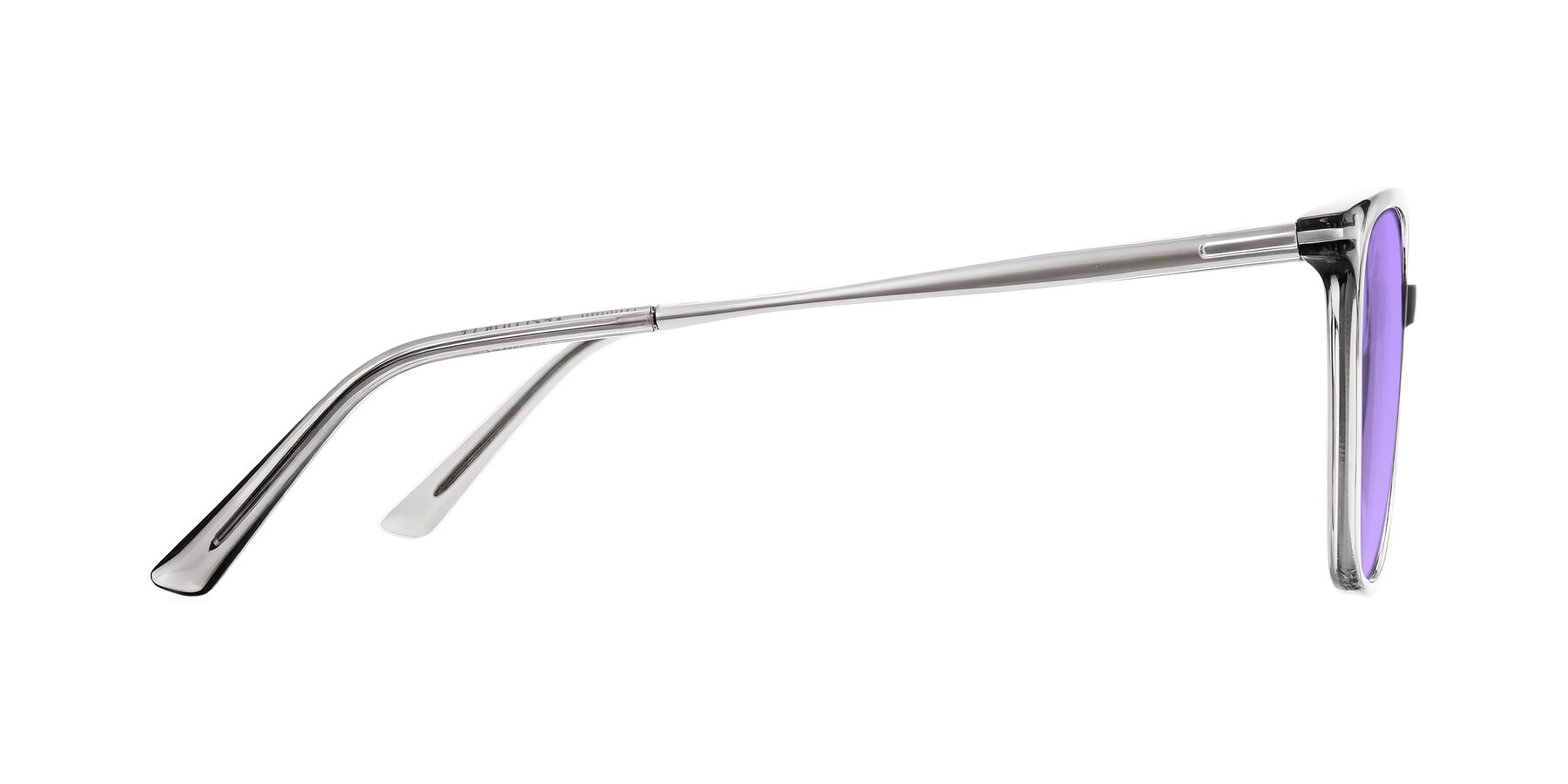 Side of Trusten in Transparent Gray with Medium Purple Tinted Lenses