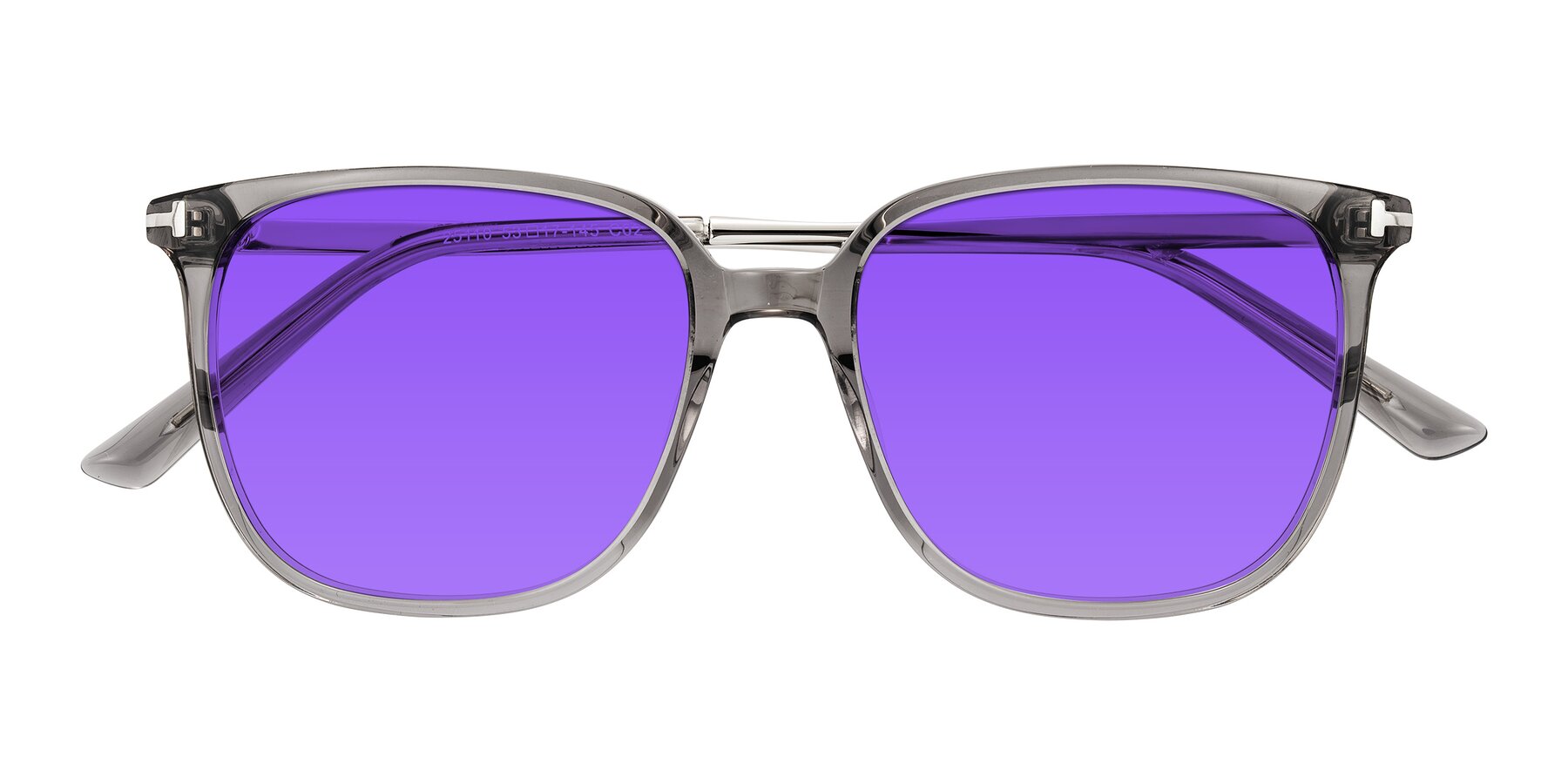 Folded Front of Trusten in Transparent Gray with Purple Tinted Lenses