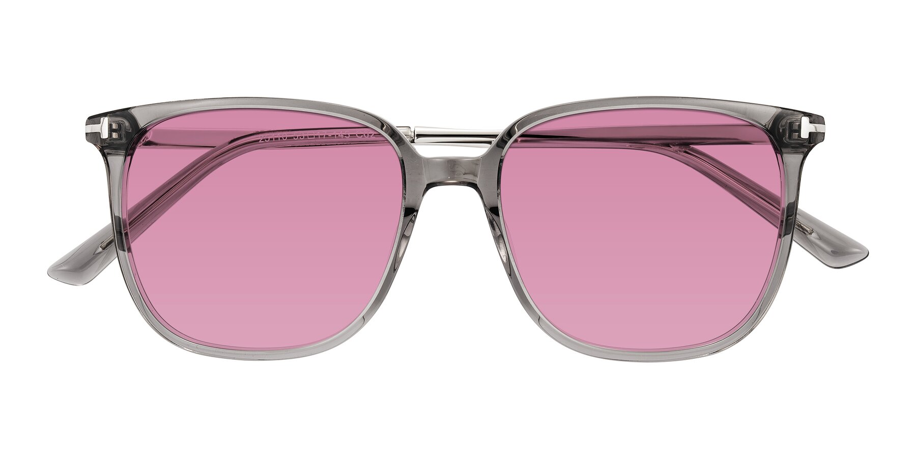 Folded Front of Trusten in Transparent Gray with Medium Wine Tinted Lenses