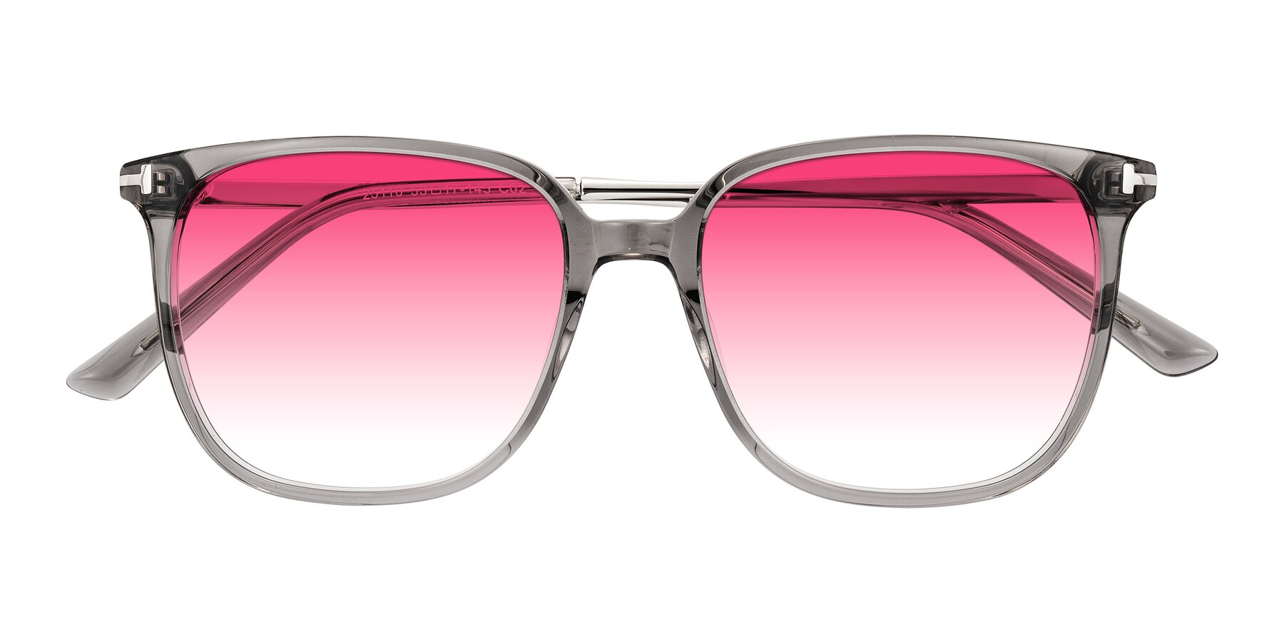 Folded Front of Trusten in Transparent Gray with Pink Gradient Lenses