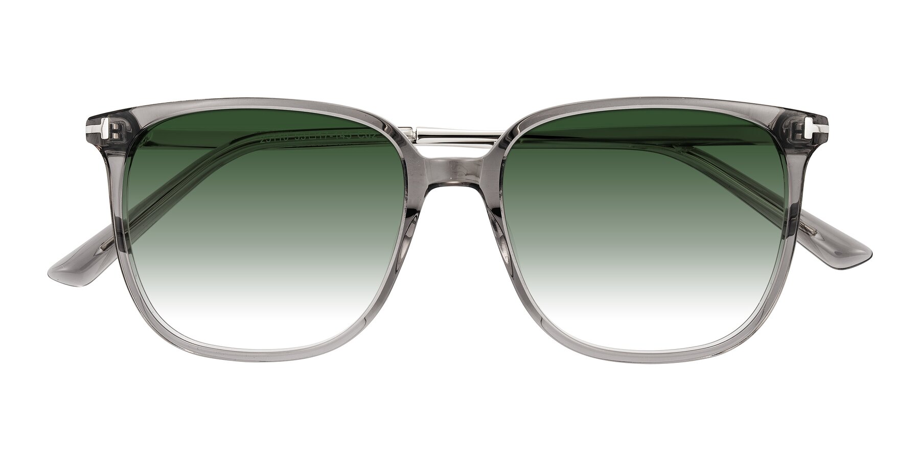 Folded Front of Trusten in Transparent Gray with Green Gradient Lenses