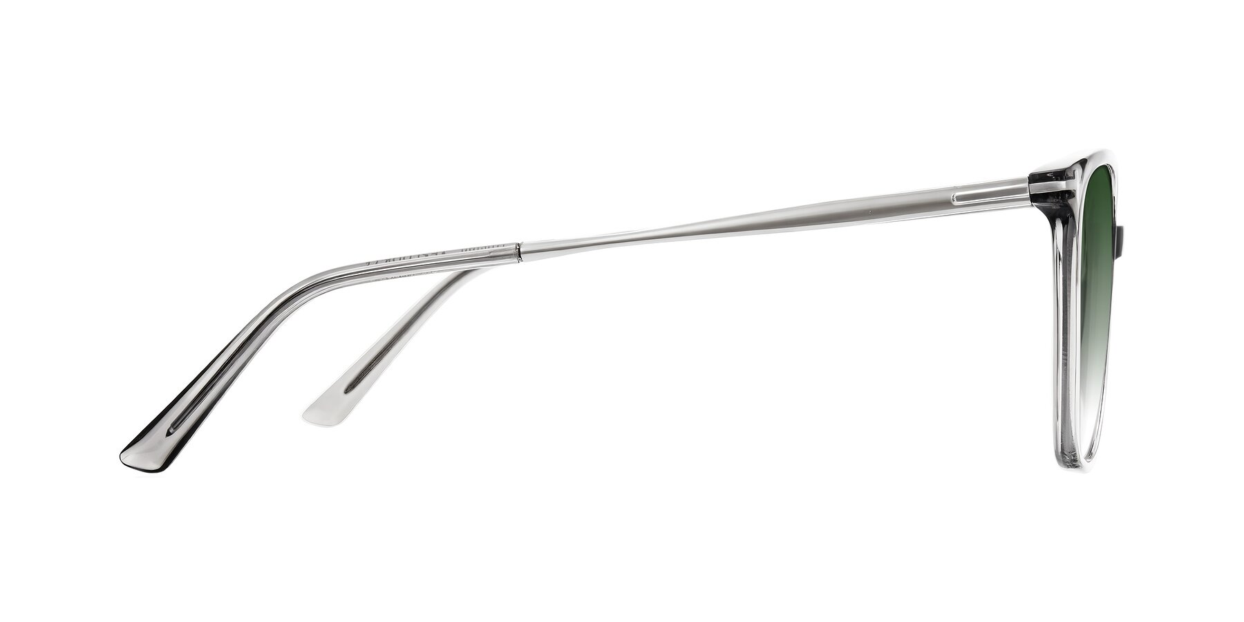 Side of Trusten in Transparent Gray with Green Gradient Lenses