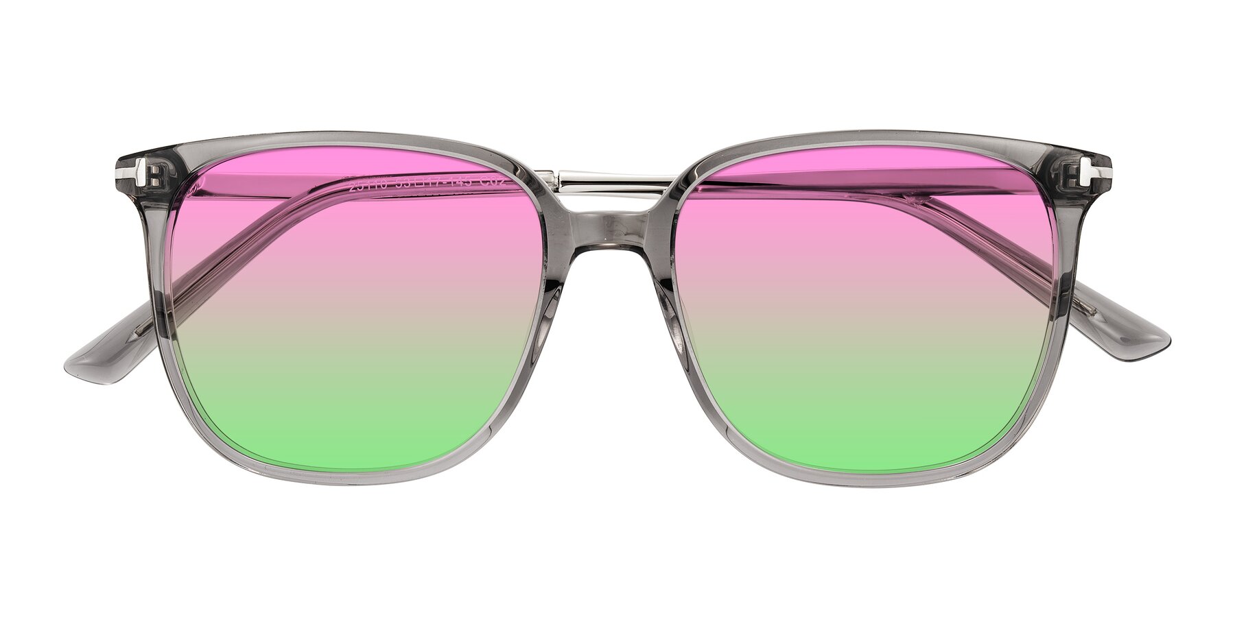 Folded Front of Trusten in Transparent Gray with Pink / Green Gradient Lenses