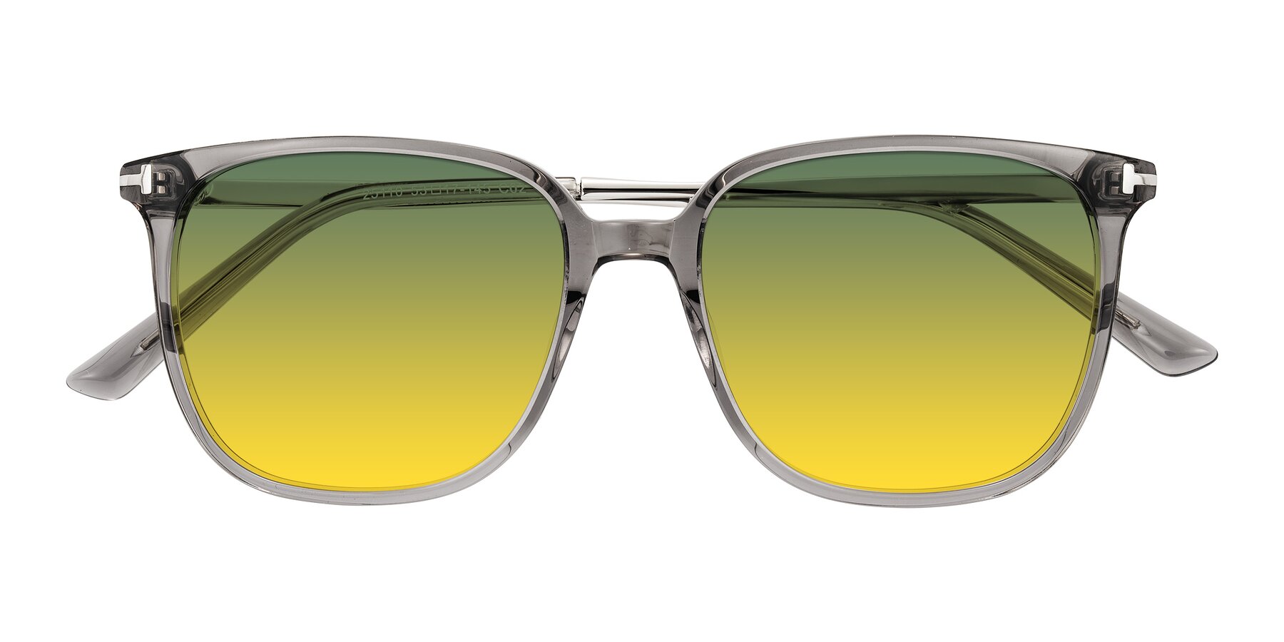 Folded Front of Trusten in Transparent Gray with Green / Yellow Gradient Lenses