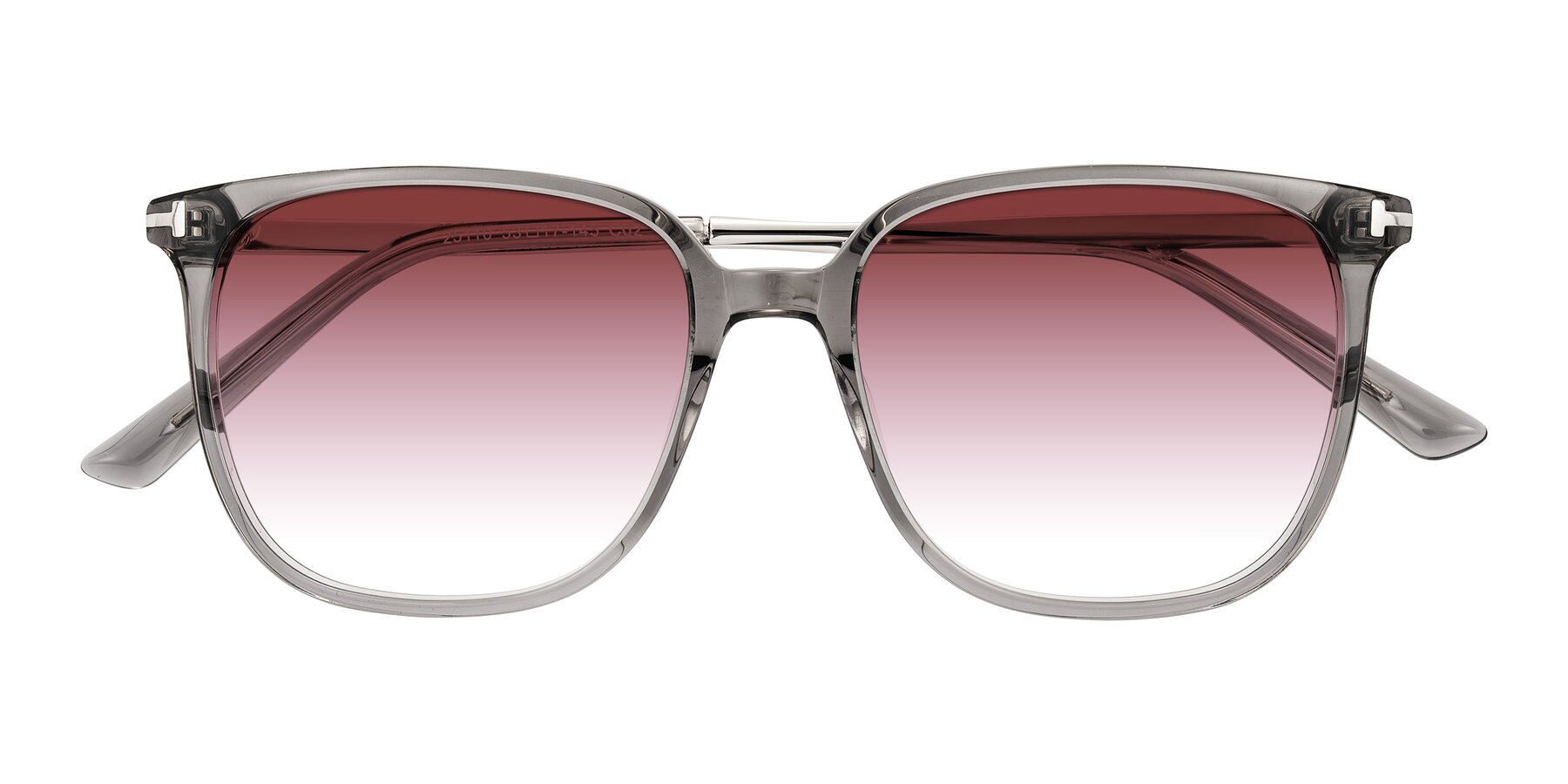 Folded Front of Trusten in Transparent Gray with Garnet Gradient Lenses