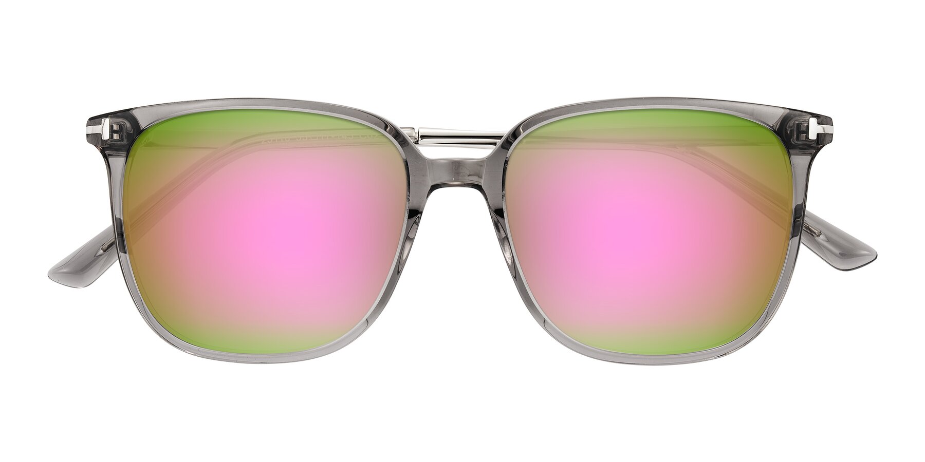 Folded Front of Trusten in Transparent Gray with Pink Mirrored Lenses