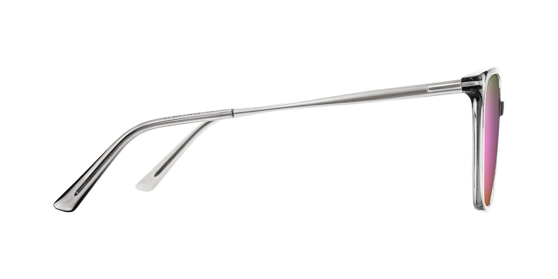Side of Trusten in Transparent Gray with Pink Mirrored Lenses