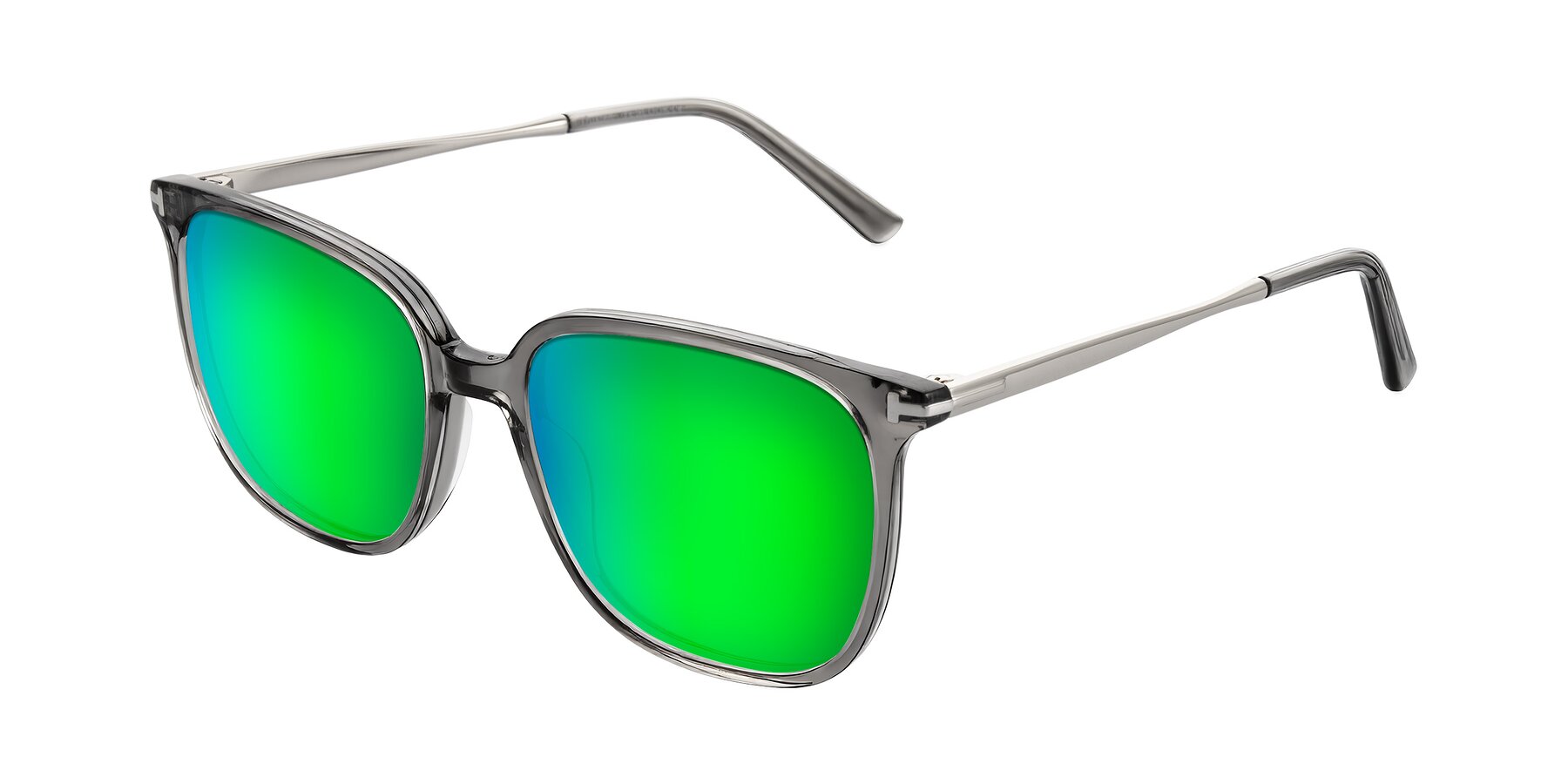 Angle of Trusten in Transparent Gray with Green Mirrored Lenses