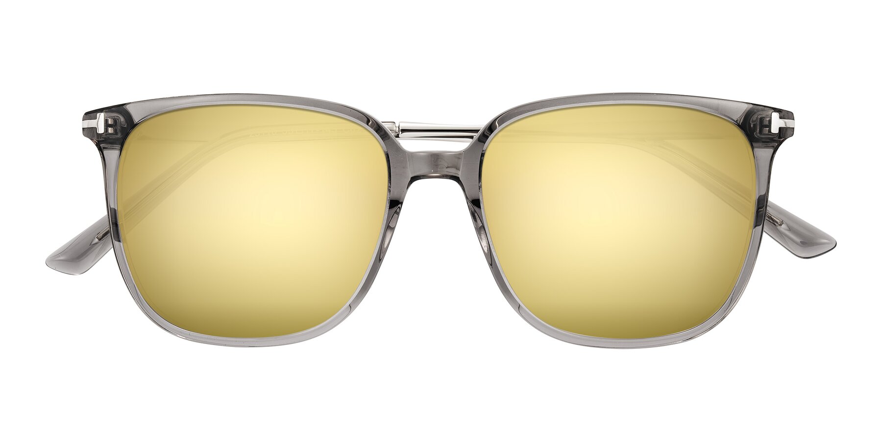 Folded Front of Trusten in Transparent Gray with Gold Mirrored Lenses