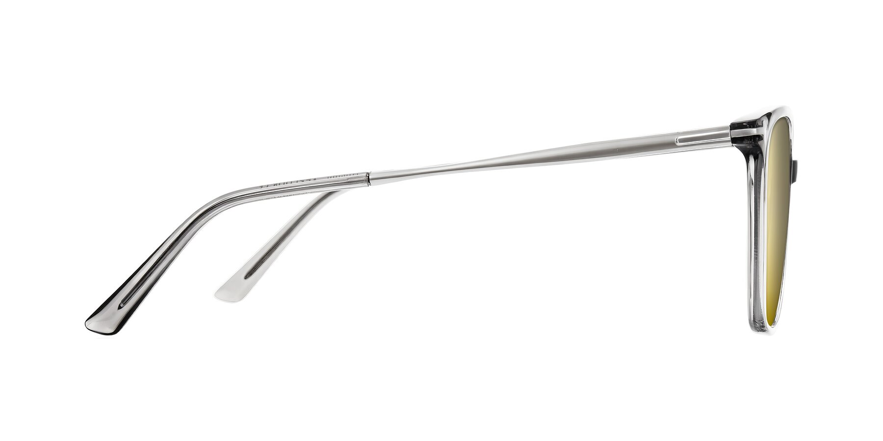 Side of Trusten in Transparent Gray with Gold Mirrored Lenses