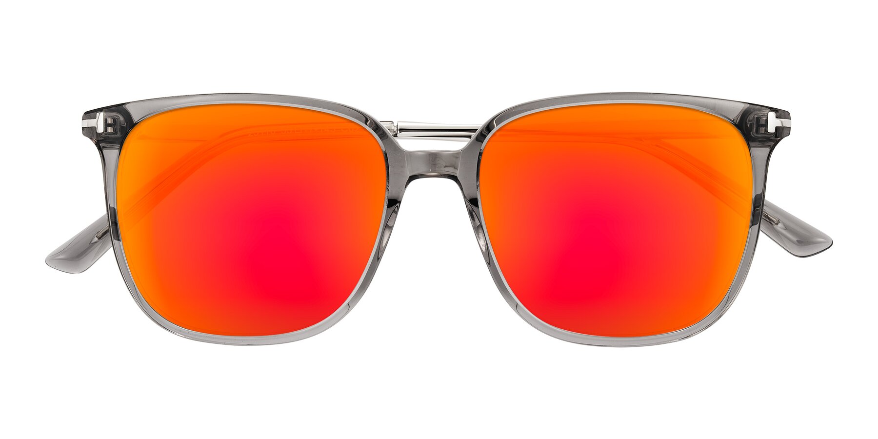 Folded Front of Trusten in Transparent Gray with Red Gold Mirrored Lenses
