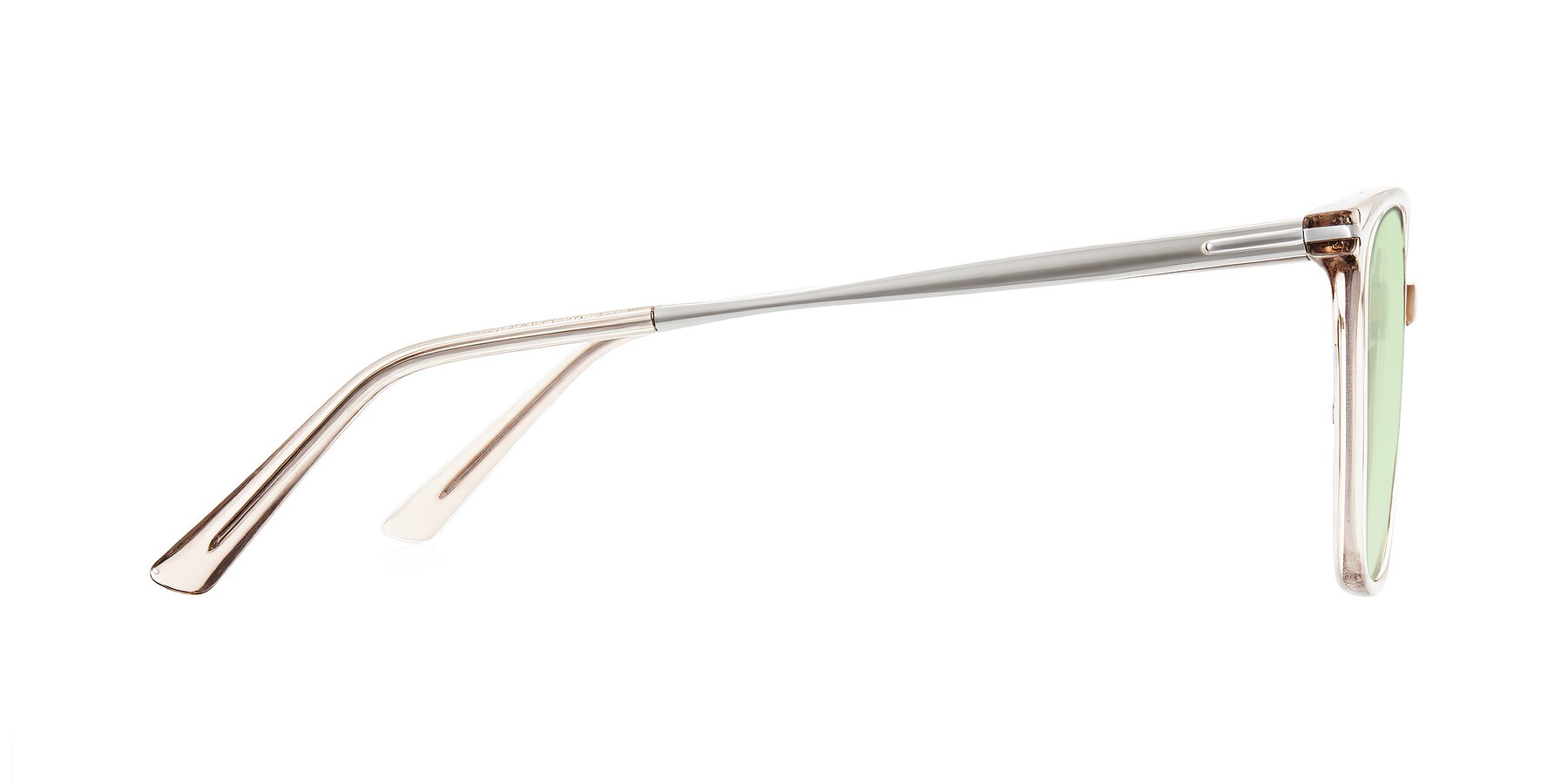 Side of Trusten in Transparent Brown with Light Green Tinted Lenses