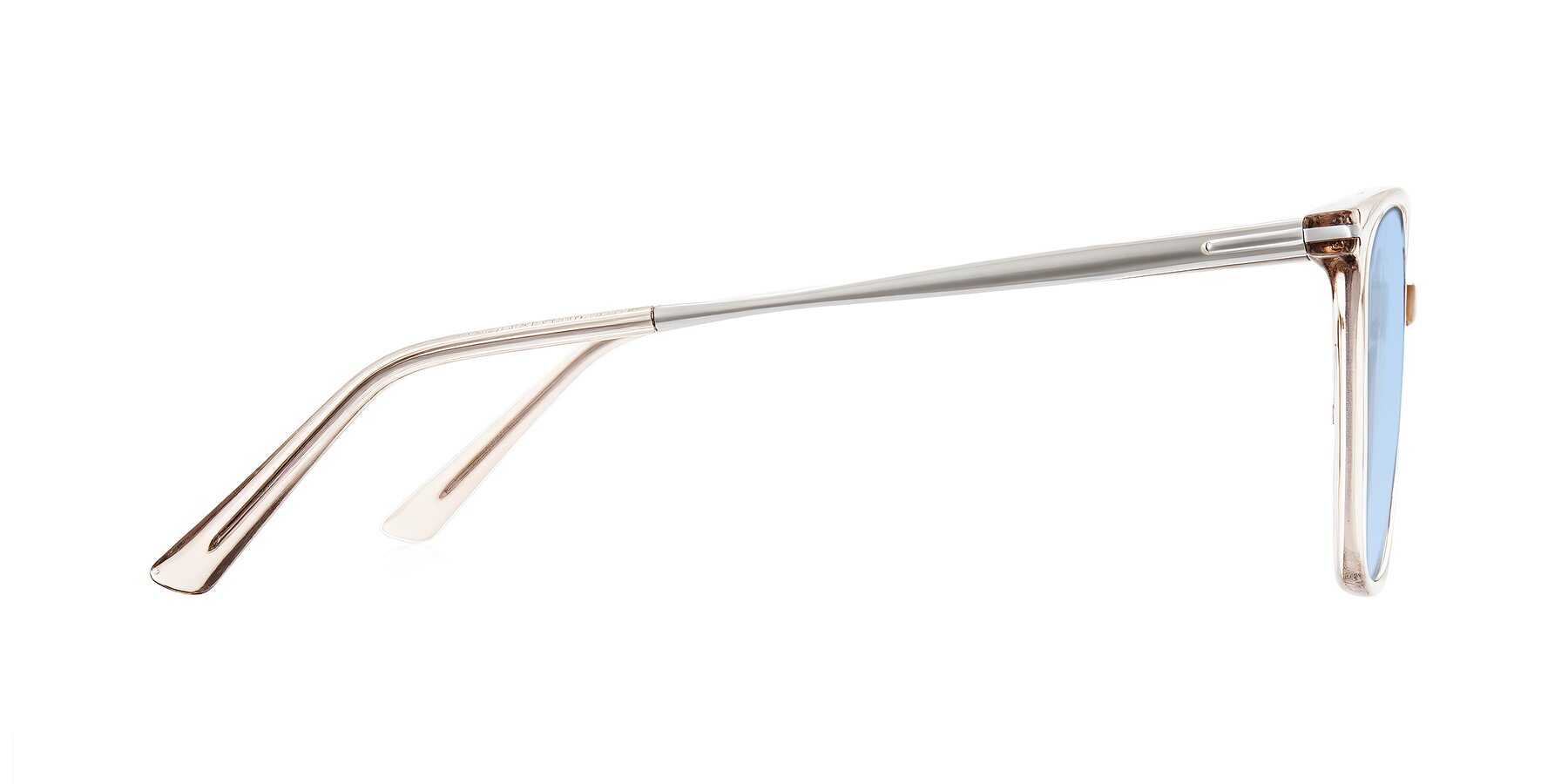 Side of Trusten in Transparent Brown with Light Blue Tinted Lenses