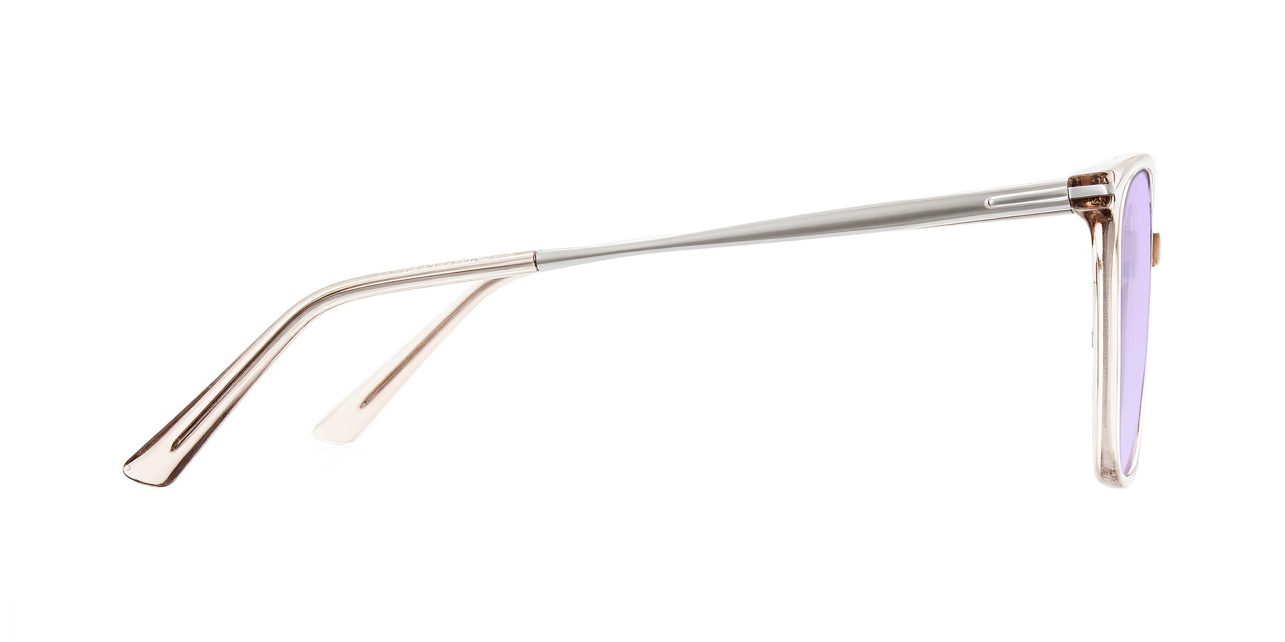 Side of Trusten in Transparent Brown with Light Purple Tinted Lenses