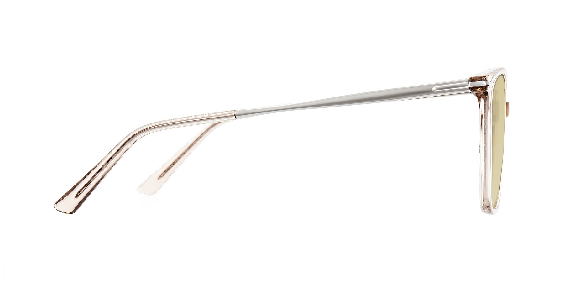 Side of Trusten in Transparent Brown with Light Champagne Tinted Lenses