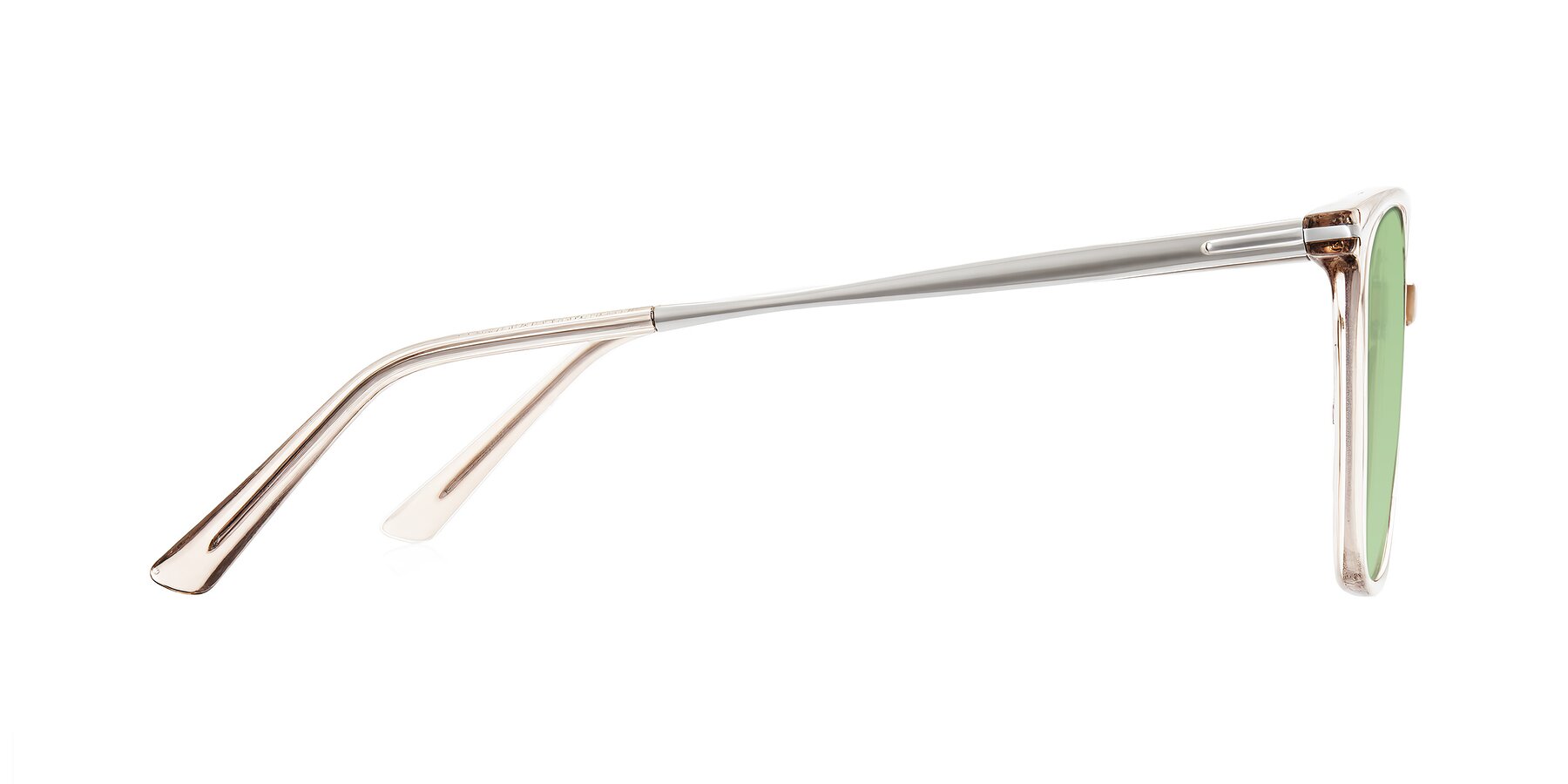 Side of Trusten in Transparent Brown with Medium Green Tinted Lenses