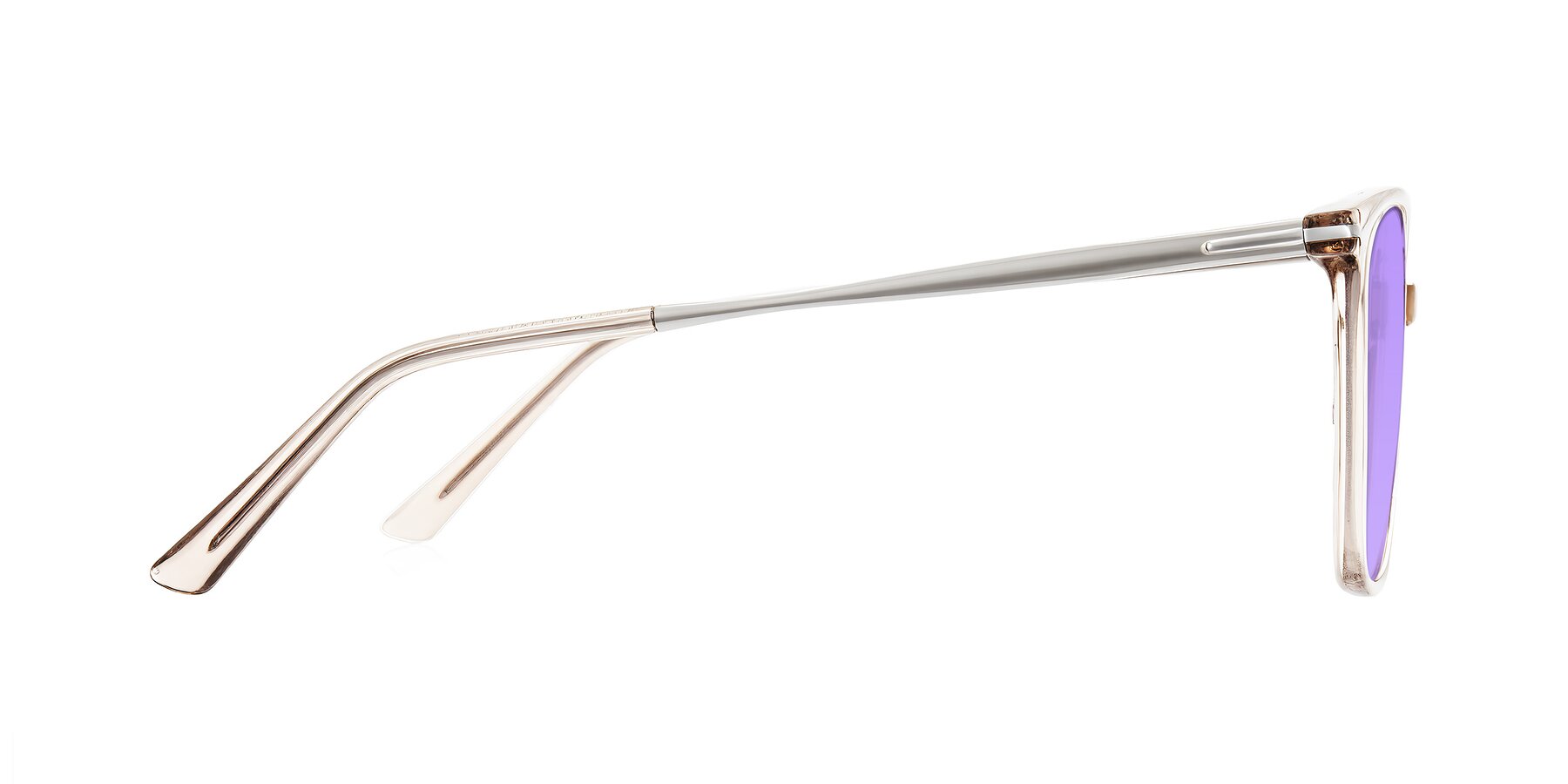 Side of Trusten in Transparent Brown with Medium Purple Tinted Lenses