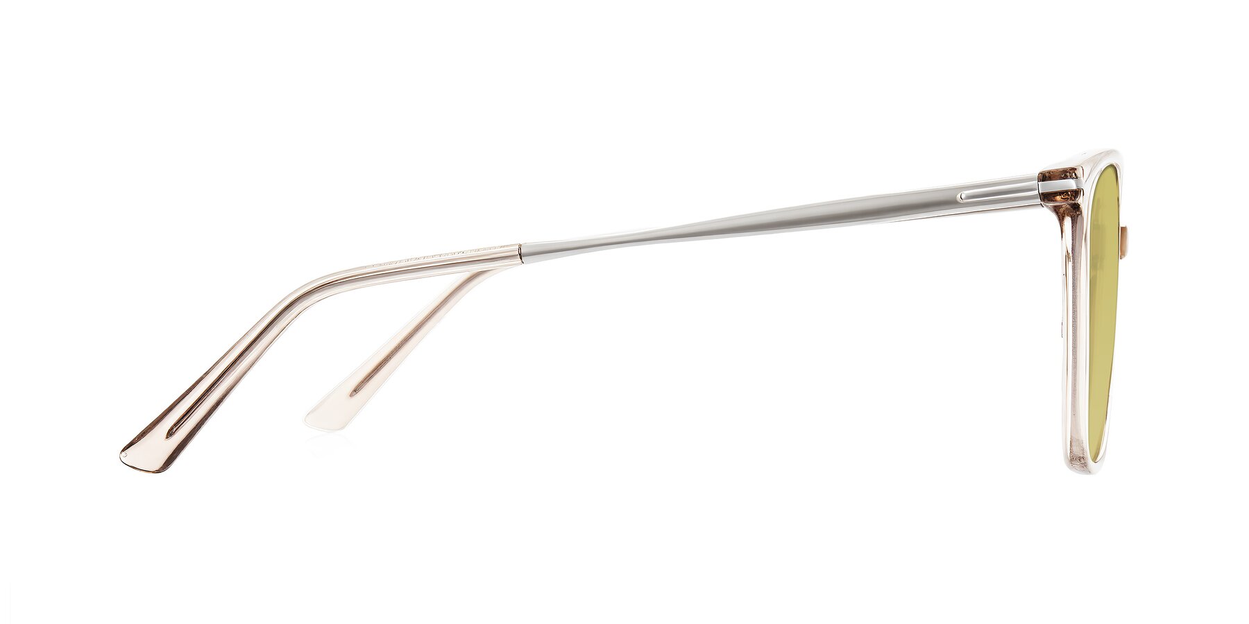 Side of Trusten in Transparent Brown with Medium Champagne Tinted Lenses