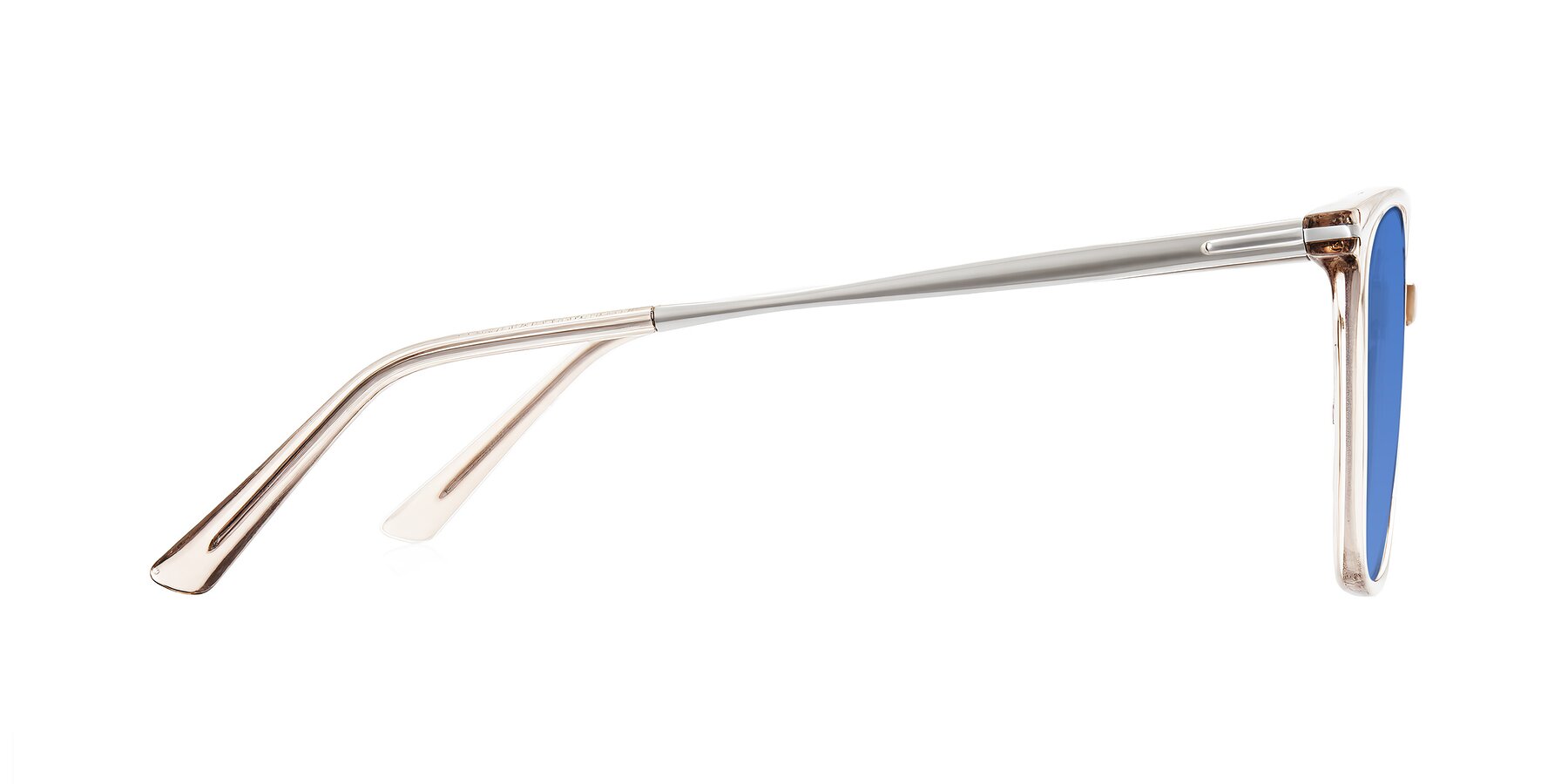 Side of Trusten in Transparent Brown with Blue Tinted Lenses