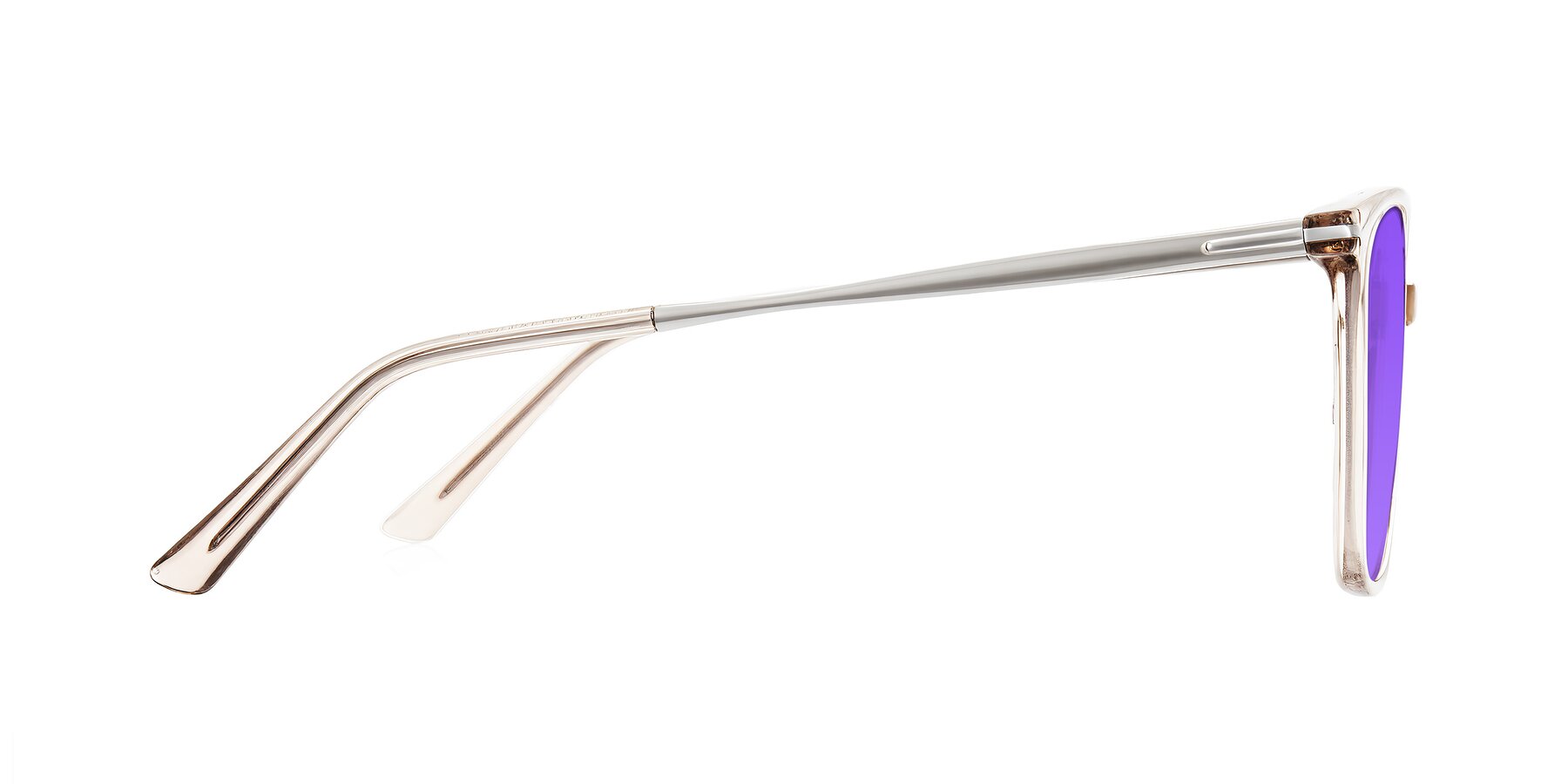 Side of Trusten in Transparent Brown with Purple Tinted Lenses