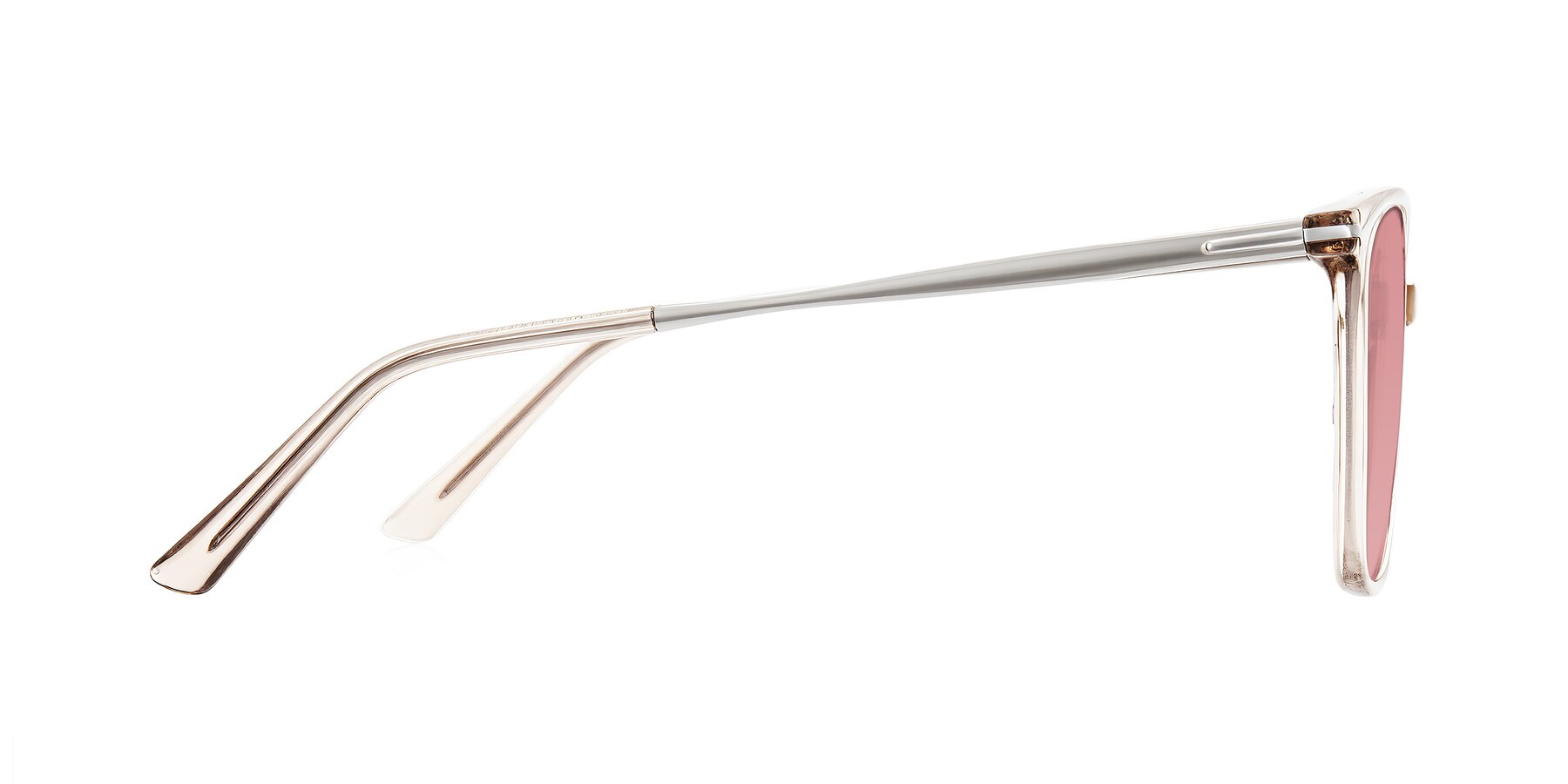 Side of Trusten in Transparent Brown with Medium Garnet Tinted Lenses