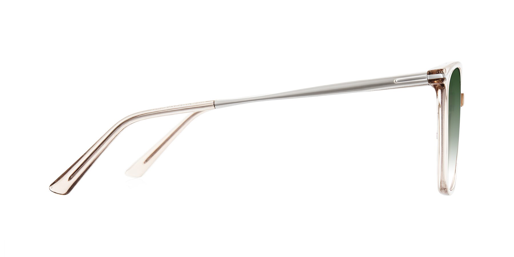 Side of Trusten in Transparent Brown with Green Gradient Lenses