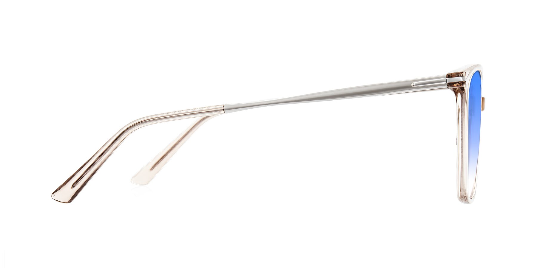 Side of Trusten in Transparent Brown with Blue Gradient Lenses