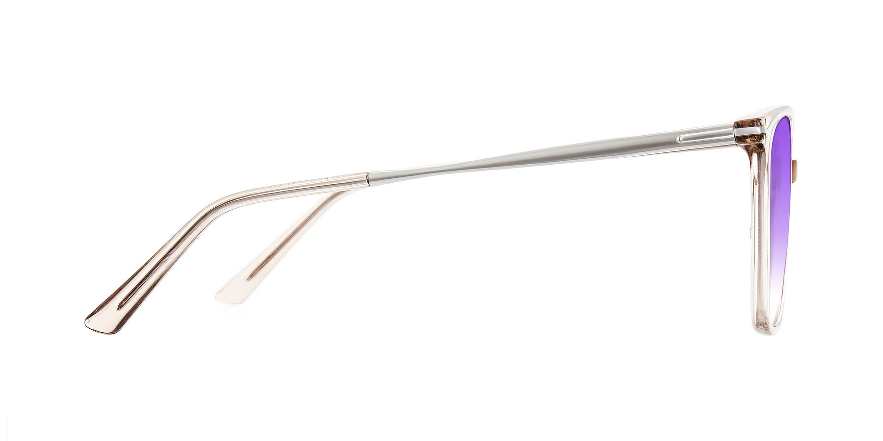 Side of Trusten in Transparent Brown with Purple Gradient Lenses