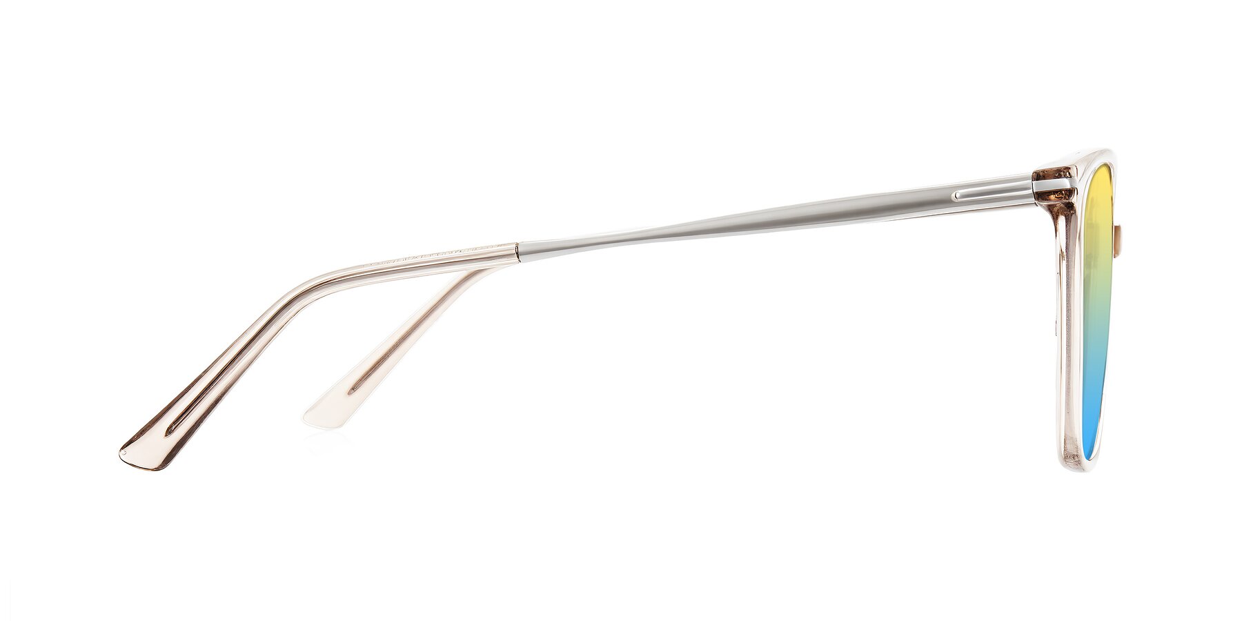 Side of Trusten in Transparent Brown with Yellow / Blue Gradient Lenses