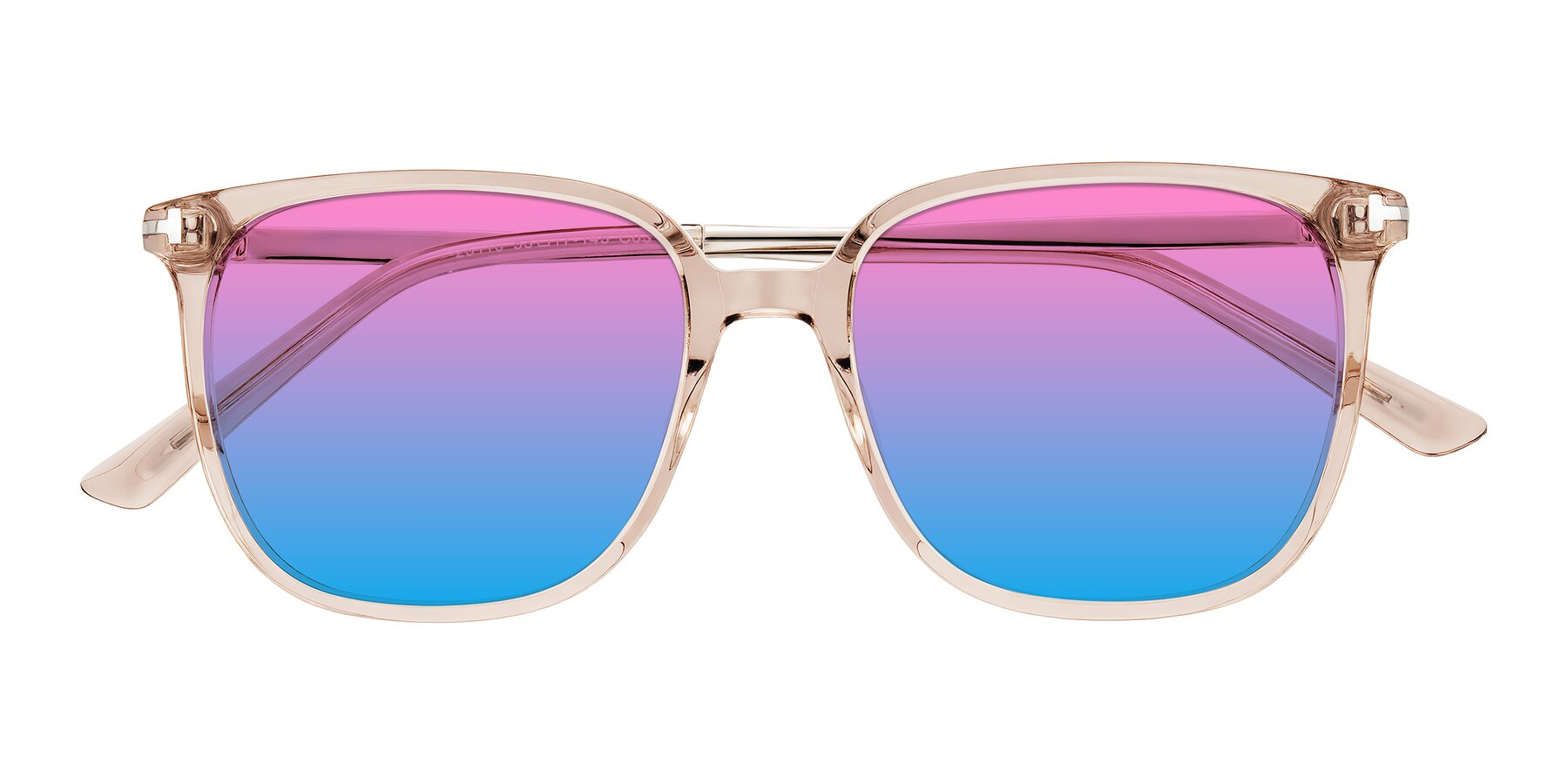 Folded Front of Trusten in Transparent Brown with Pink / Blue Gradient Lenses