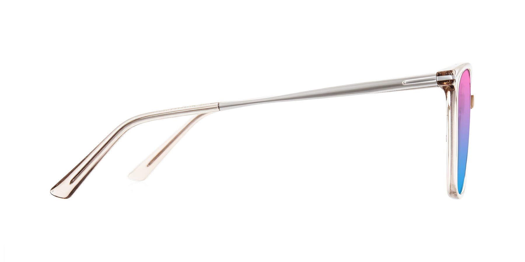Side of Trusten in Transparent Brown with Pink / Blue Gradient Lenses