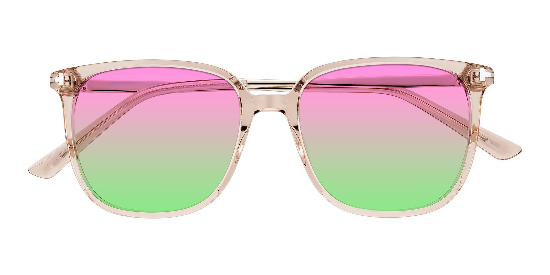 Folded Front of Trusten in Transparent Brown with Pink / Green Gradient Lenses
