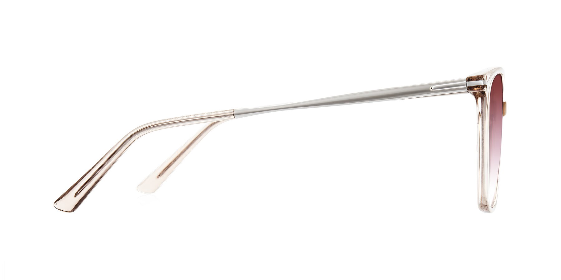 Side of Trusten in Transparent Brown with Garnet Gradient Lenses