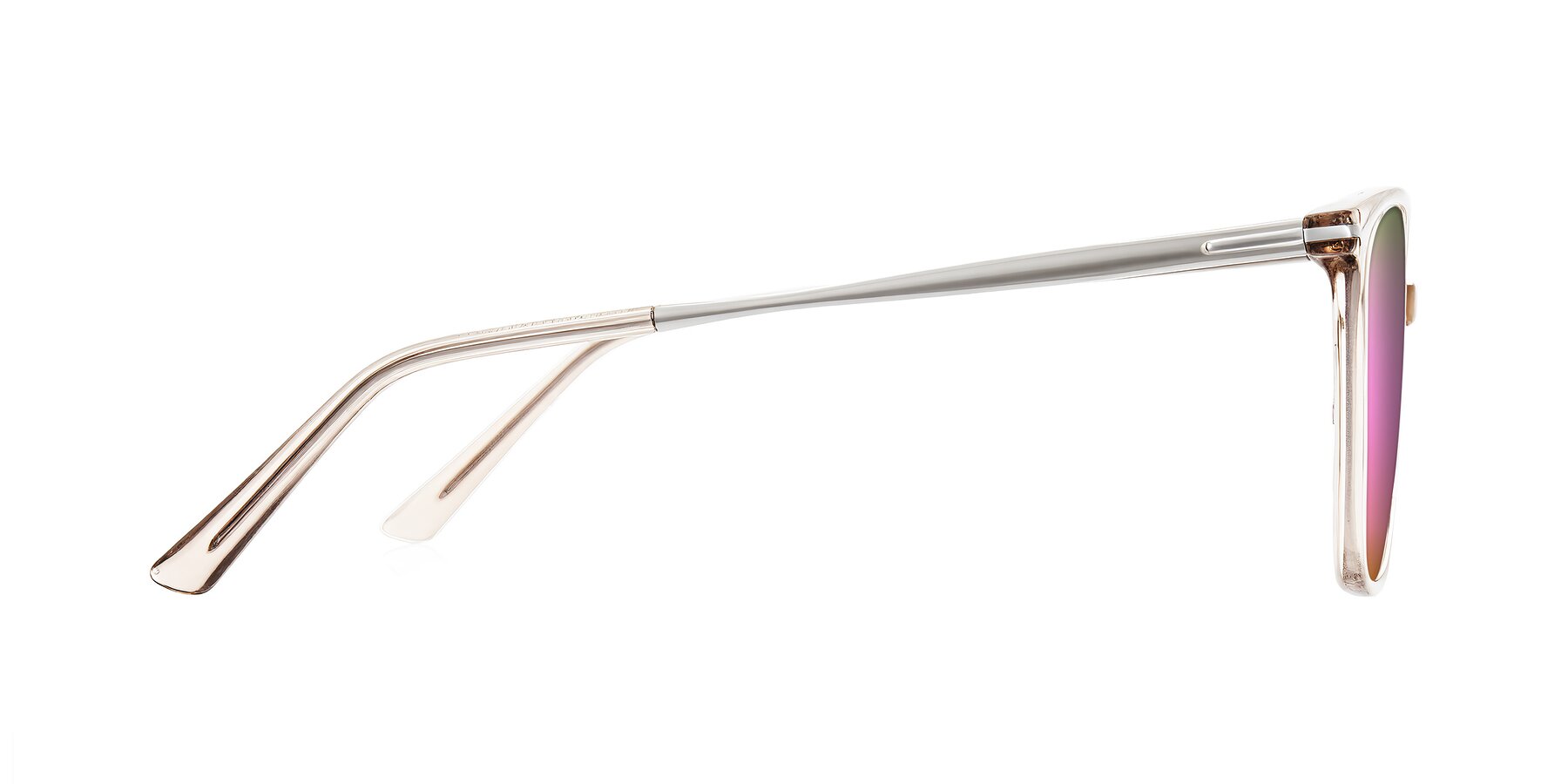 Side of Trusten in Transparent Brown with Pink Mirrored Lenses