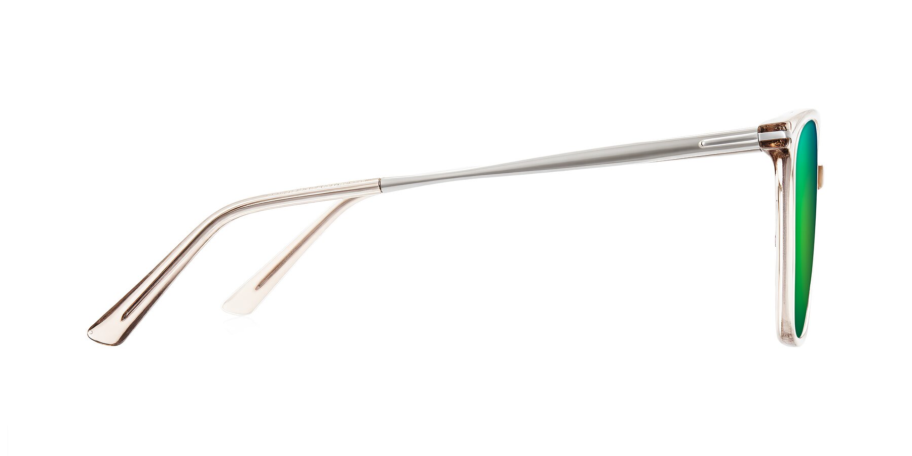 Side of Trusten in Transparent Brown with Green Mirrored Lenses