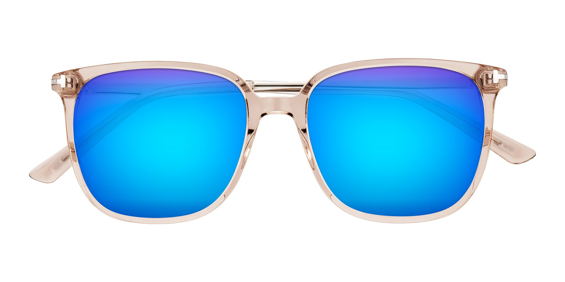 Folded Front of Trusten in Transparent Brown with Blue Mirrored Lenses