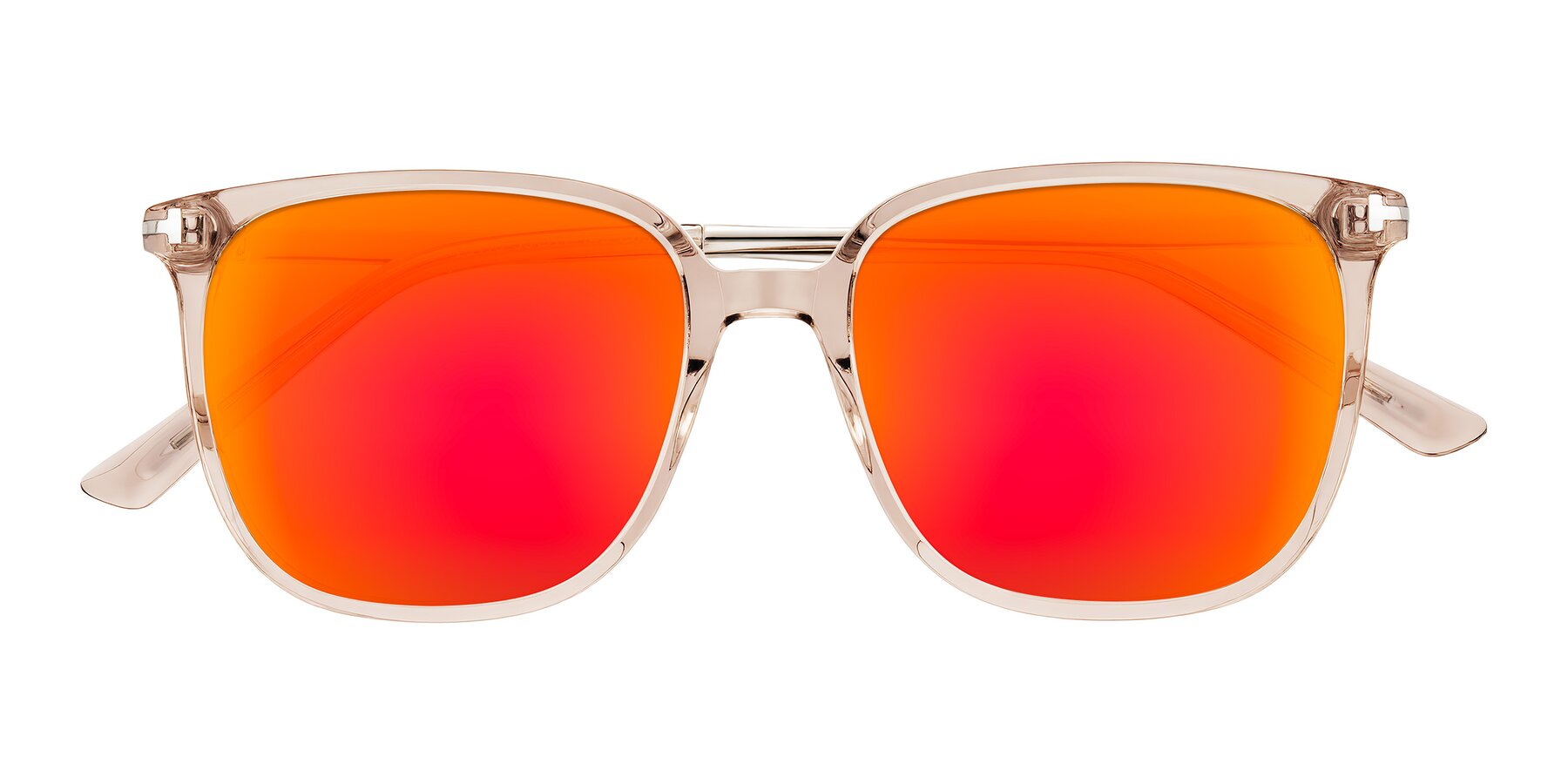 Folded Front of Trusten in Transparent Brown with Red Gold Mirrored Lenses