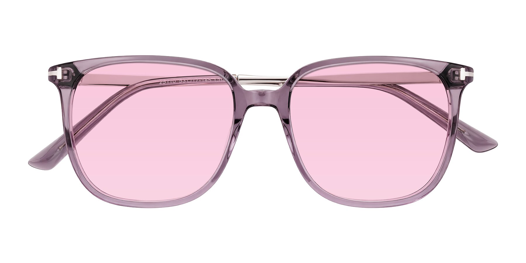 Folded Front of Trusten in Transparent Purple with Light Pink Tinted Lenses