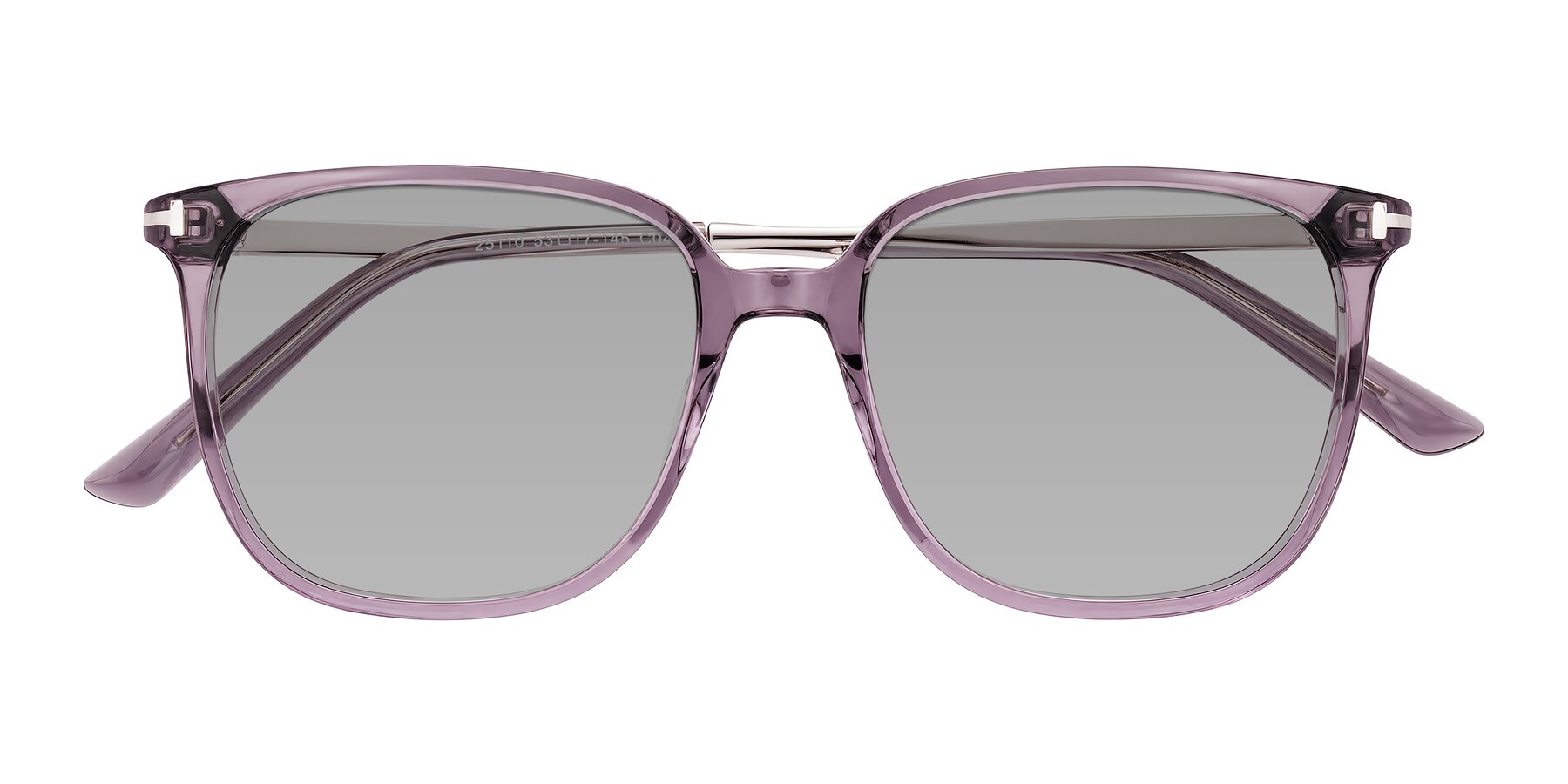 Folded Front of Trusten in Transparent Purple with Light Gray Tinted Lenses